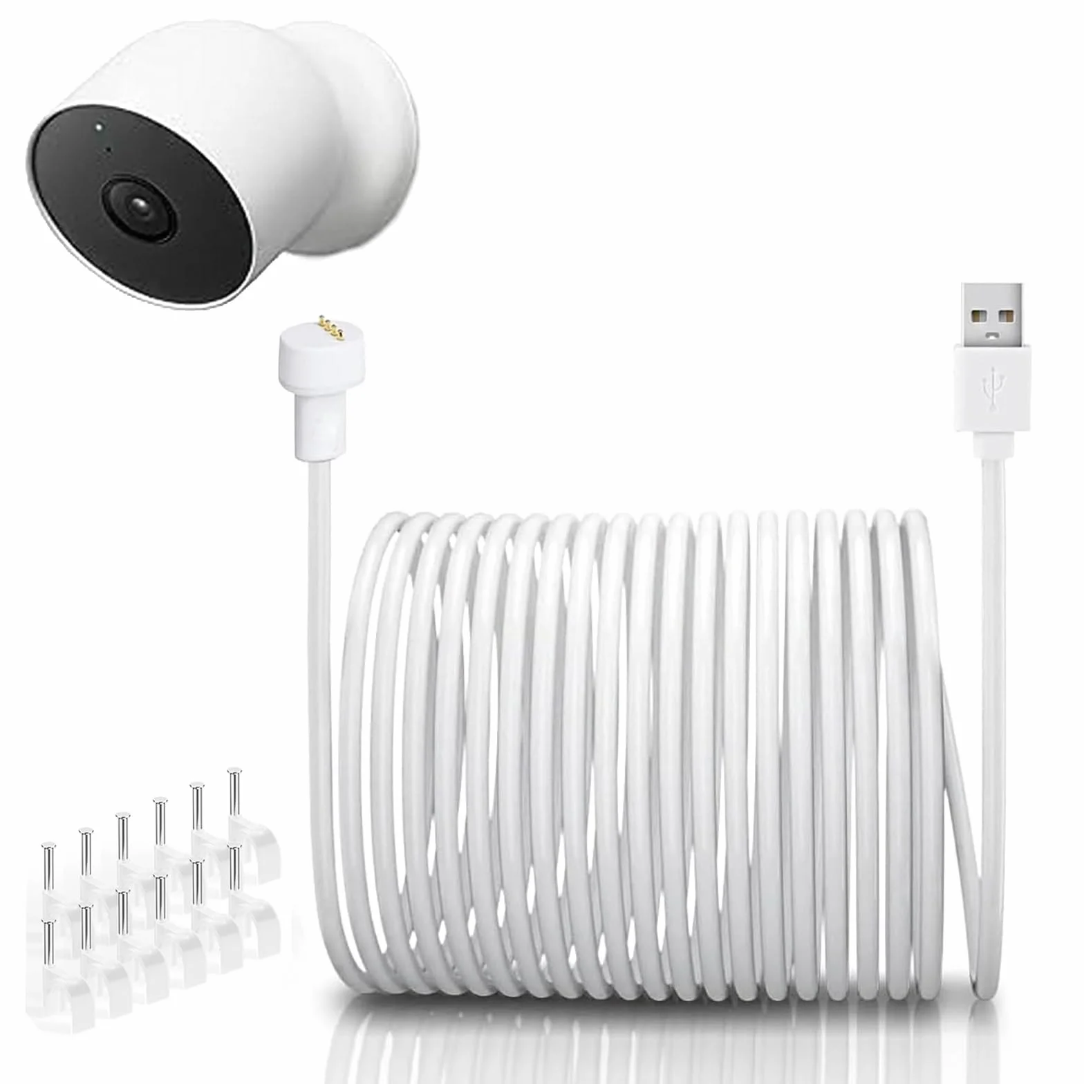 Kabel zasilający 17 stóp/5,2 m, 26,2 stopy / 8 m, 34 stopy, 10,4 m, kompatybilny z kamerą Google Nest Cam (bateria), magnetyczny kabel ładujący do baterii Google Nest Cam do użytku wewnątrz i na
