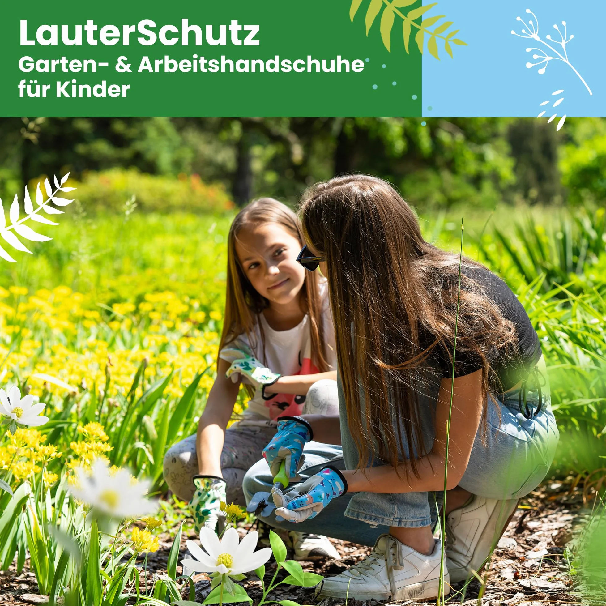 LAUTER SCHUTZ ® Dla dzieci: rękawice robocze premium (rozciągliwy poliester i sztuczna skóra) z antypoślizgową skórą syntetyczną, do prac ogrodowych i wielu innych