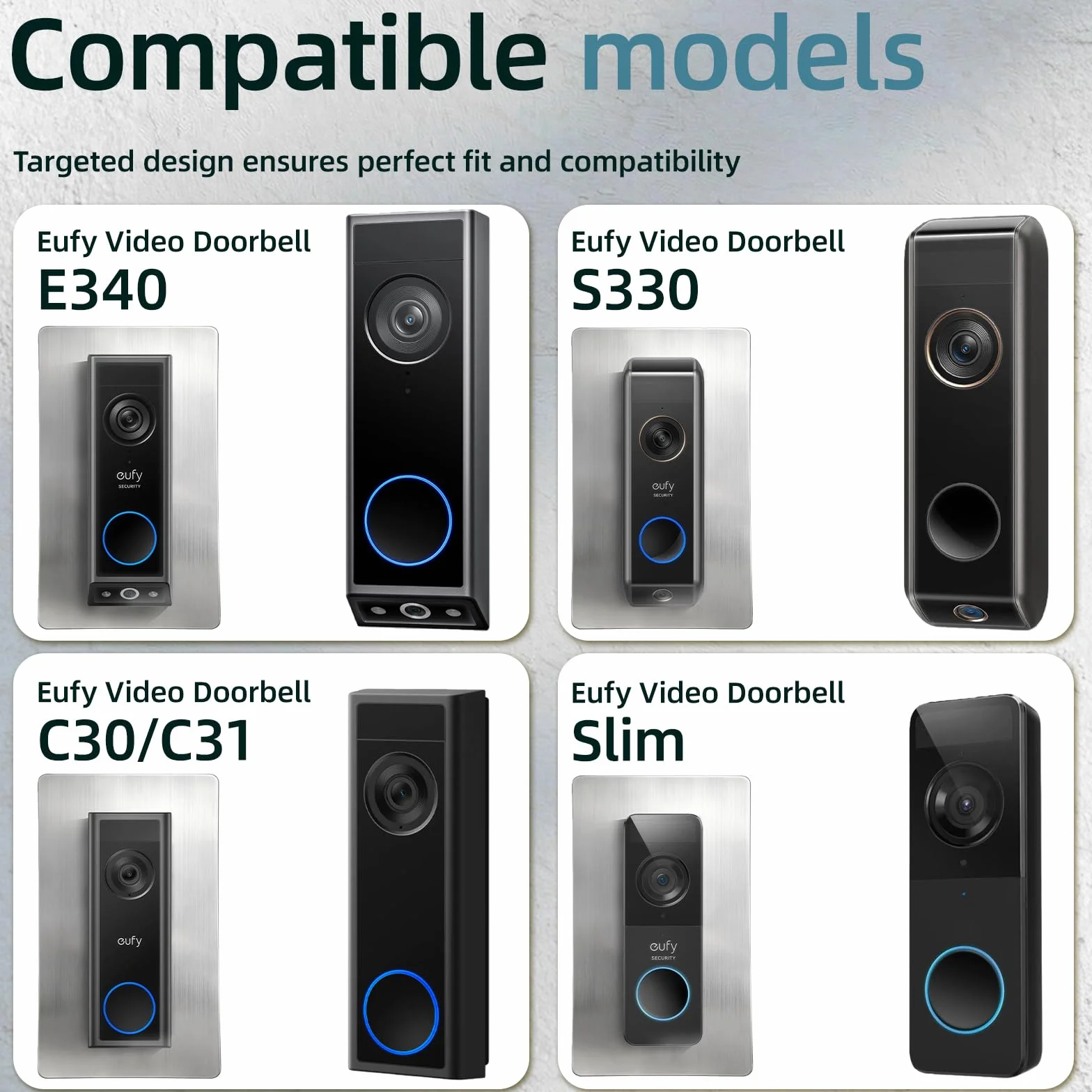 Osłona ze stali nierdzewnej do Eufy Video Doorbell E340 – płyta ścienna nadaje się do dzwonka do Eufy E340, S330, 2K HD, C31, C30, uchwyt do drzwi wejściowych, osłona ścienna do dzwonka do