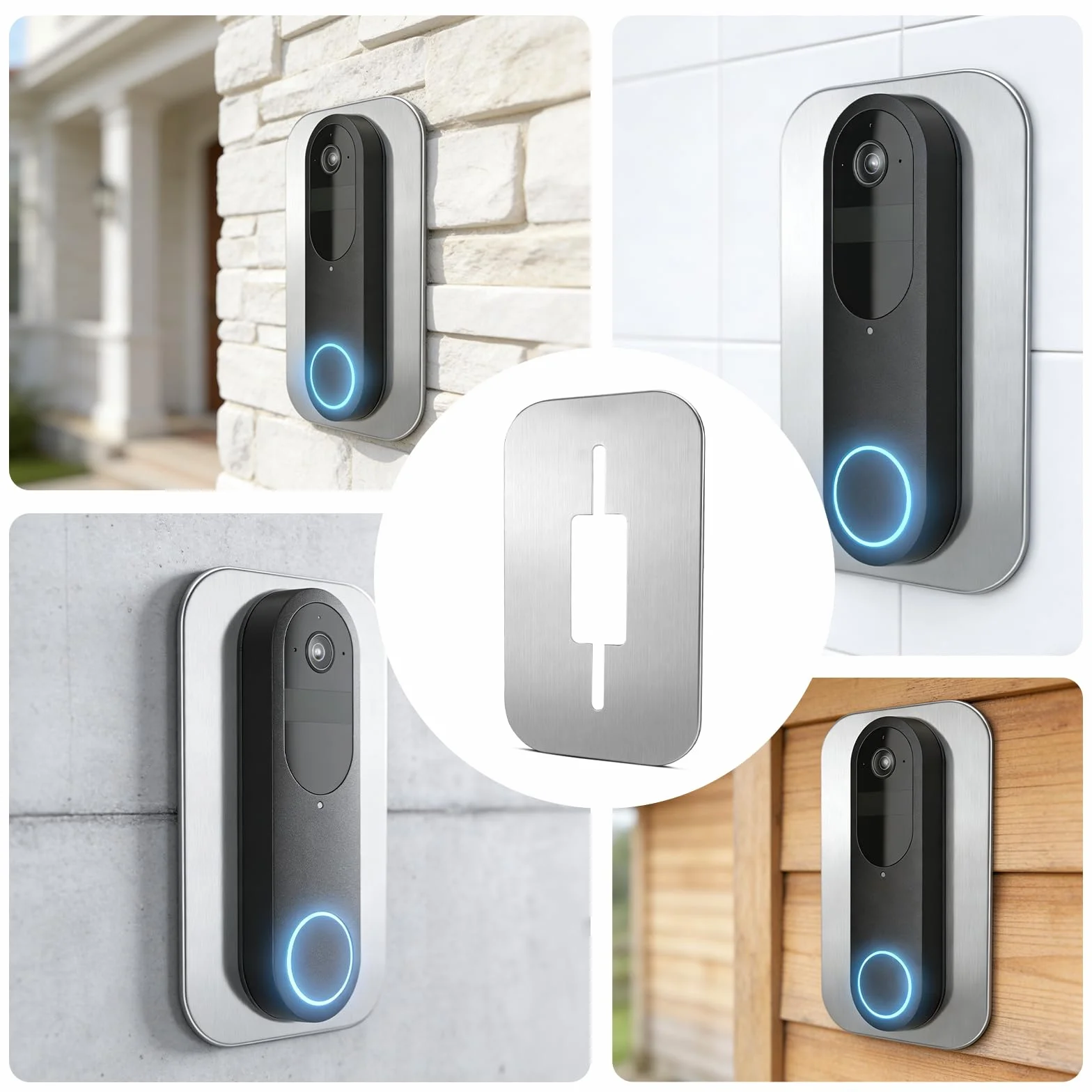 Osłona ze Stali Nierdzewnej do Reolink Doorbell PoE WiFi Battery, Płytka Montażowa do Dzwonka Wideo, Maskownica Otworów po Starym Dzwonku i Kabli w Ścianie, Akcesorium Instalacyjne Zewnętrzne