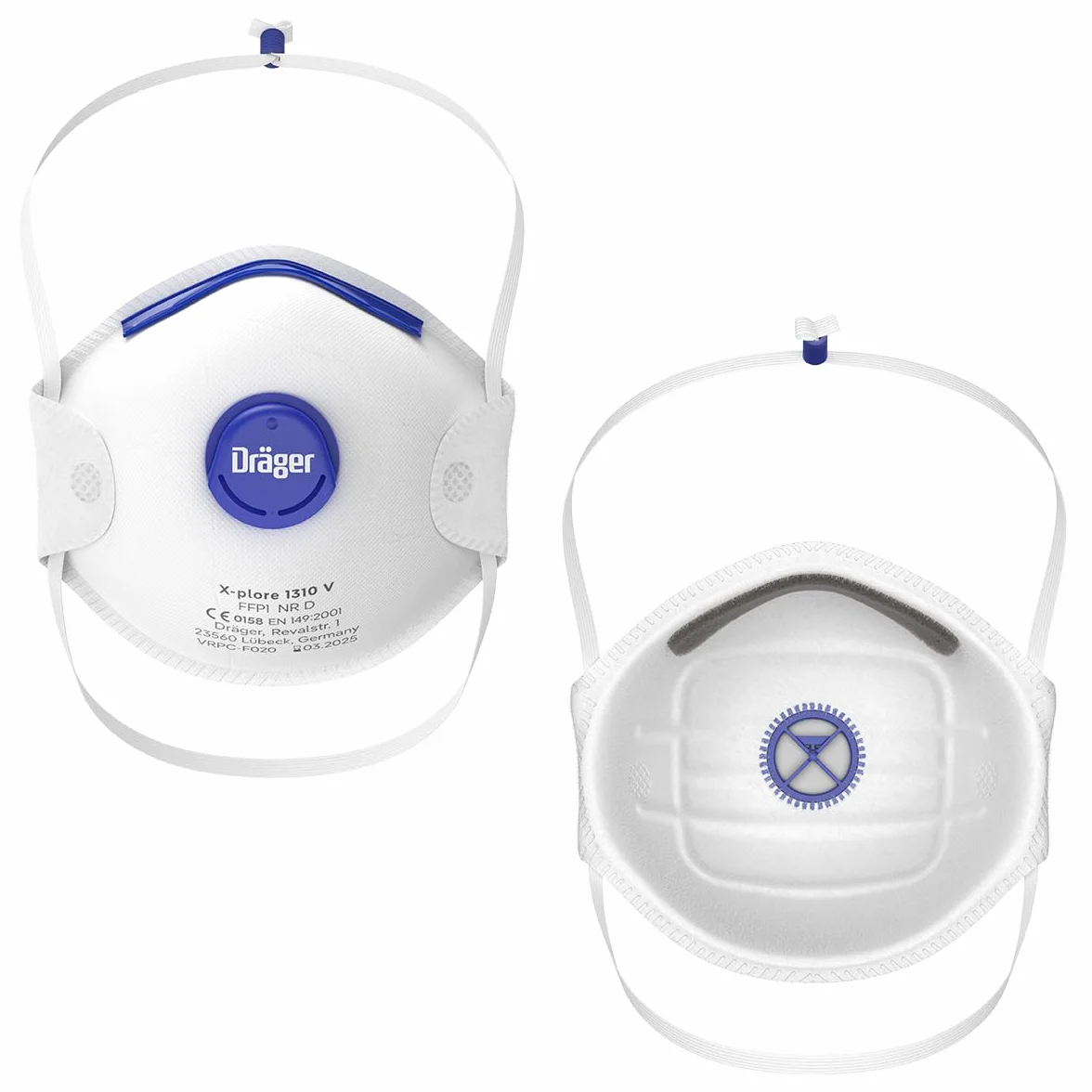Dräger X-plore 1310 V FFP1 maska oddechowa z zaworem, jednorazowa maska przeciwpyłowa przeciwko nietoksycznym pyłom i cząsteczkom dymu, rozmiar uniwersalny, 3 sztuki