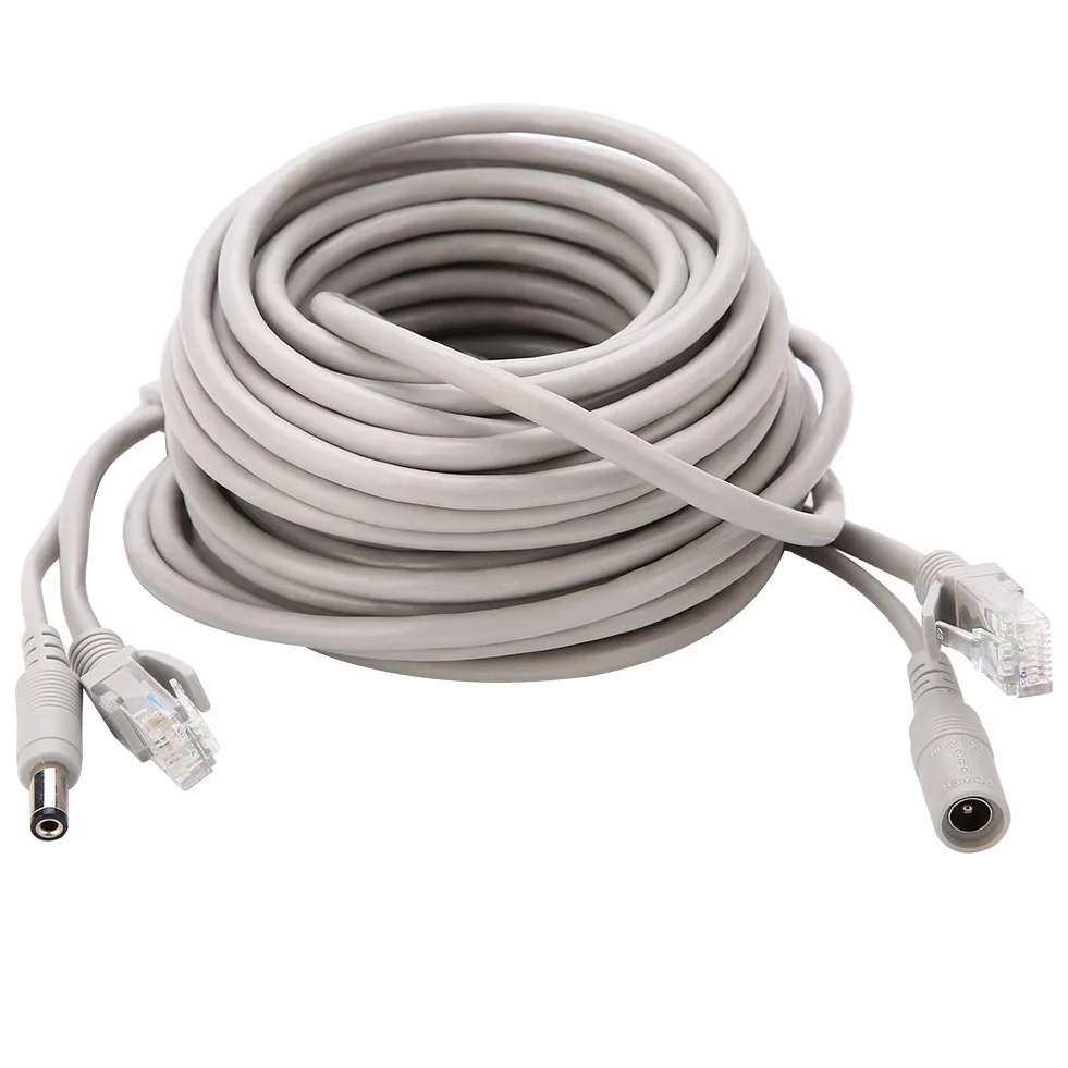 Sieć Kablowa i Zasilanie do Kamer Zewnętrznych Kabel Ethernet Cctv Plastik 5M 10M 15M 20M Rj45 + DC Kabel Ethernet Cctv do Kamer IP System Nvr 10Mbps100Mbps (15M) (10 mln)
