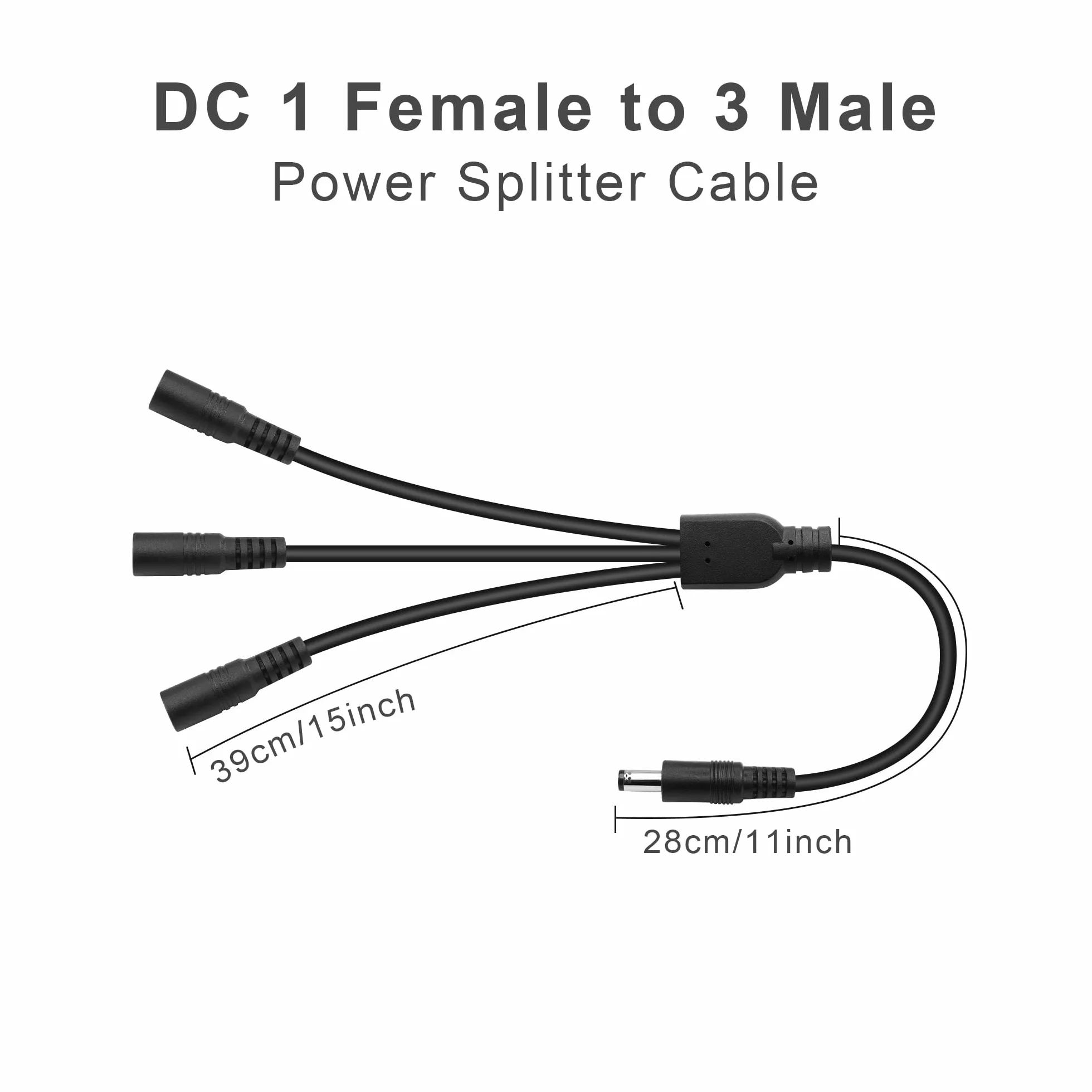 GINTOOYUN Kabel rozdzielający DC Power y 1 wtyczka, 3 gniazda DC 5,5 mm x 2,1 mm, kabel rozdzielający, adapter do kamer CCTV, routerów, DVR i LED (od 1 do 3 dróg) (od 1 do 3 drożności)