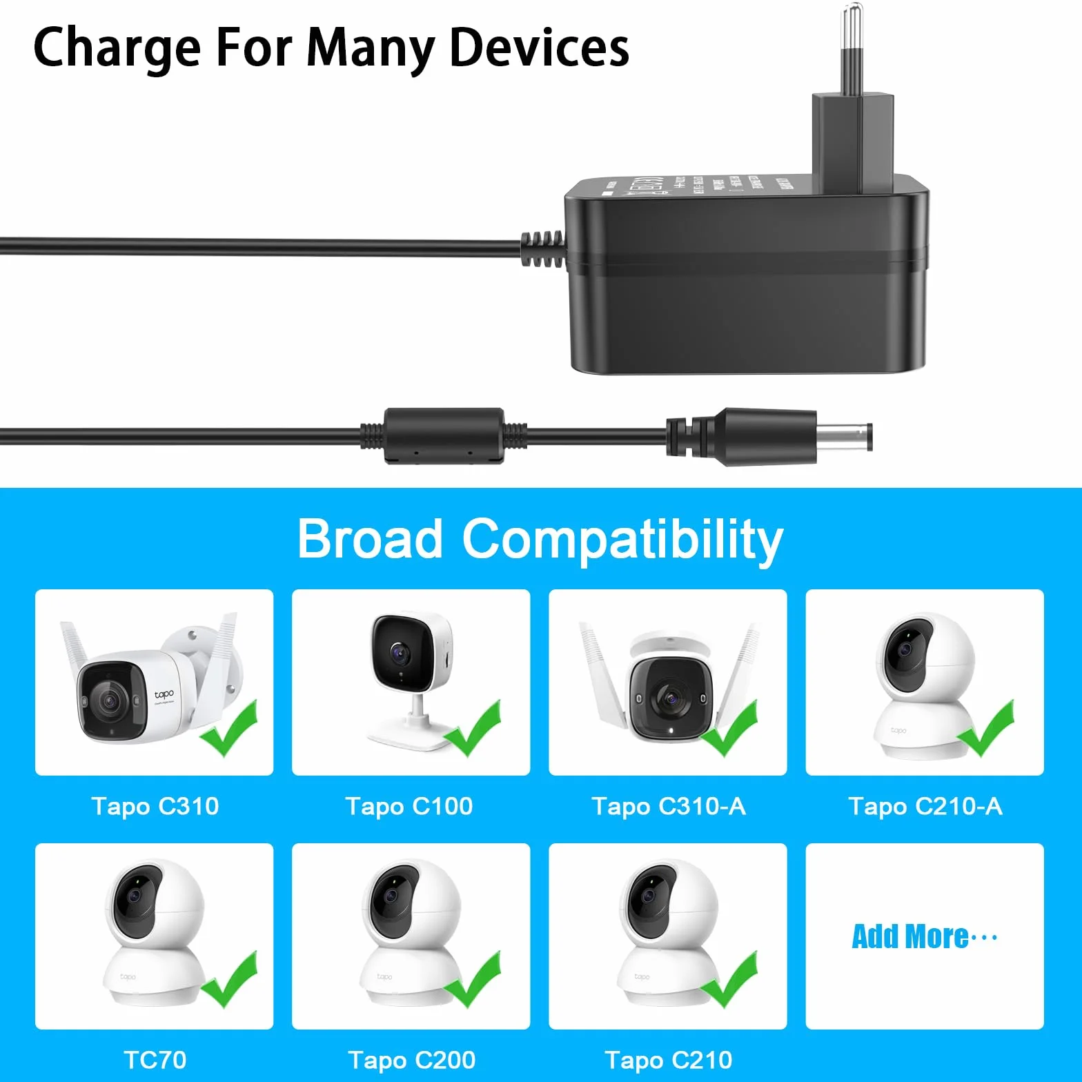 Zasilacz 9V do kamery TP-Link Tapo C100, C200, C210, C310, C320WS, C100/A TC60 TC70 Adapter AC na DC do inteligentnej kamery bezpieczeństwa CCTV