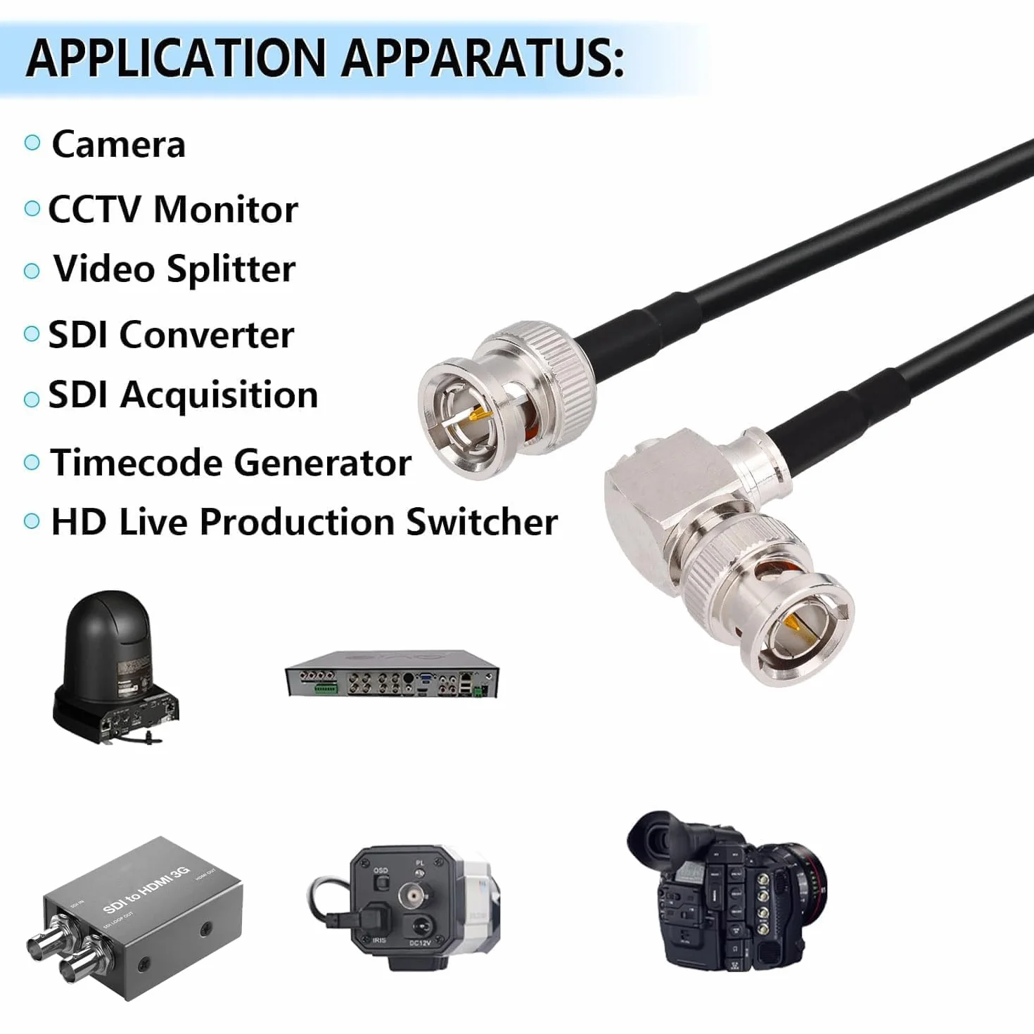 Superbat BNC kabel SDI 1 m 2 szt. Belden 1855A 75omów wtyczka kątowa do kamery 3G/6G/HD/4K konwerter monitora
