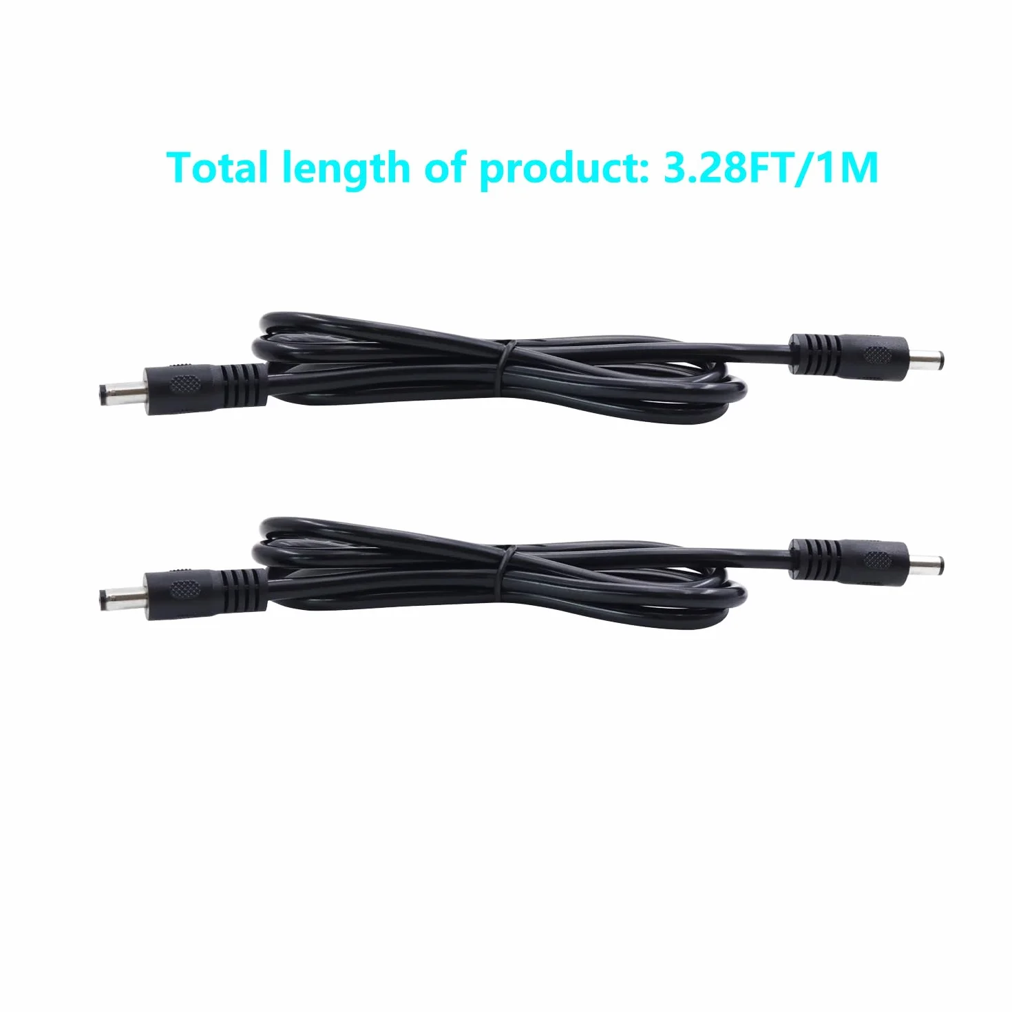 2 sztuki DC 3,3FT DC 12V 5,5 x 2,1 mm przedłużacz DC kabel do kamery bezpieczeństwa, taśma LED, monitoring IP CCTV (męski na męski)