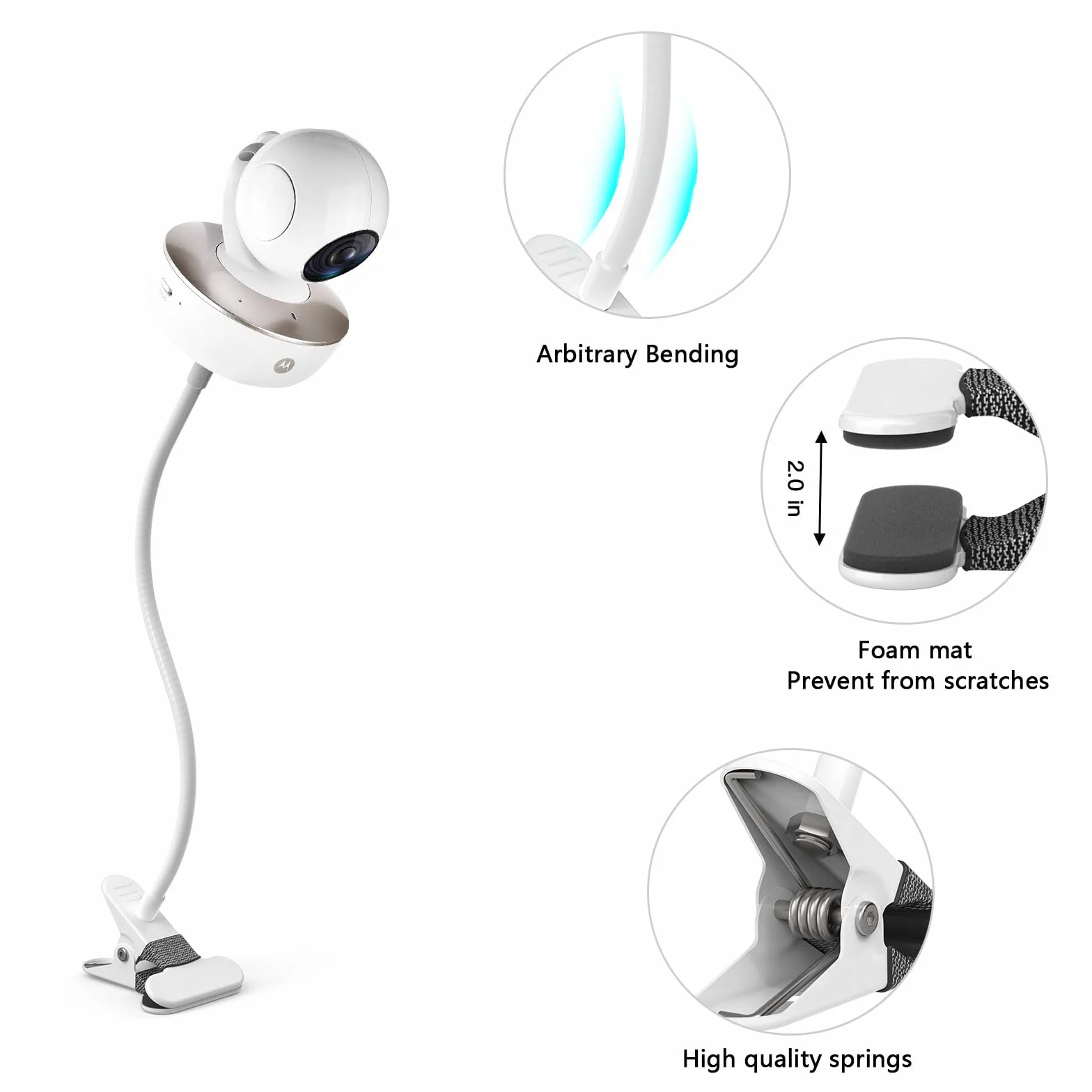 HOLACA Uniwersalny uchwyt do monitorowania niemowląt Arlo, GHB, HelloBaby, ieGeek, Momcozy, Motorola i + (1/10.2 cm) beznarzędziowy i bezśladowy klips montażowy biały