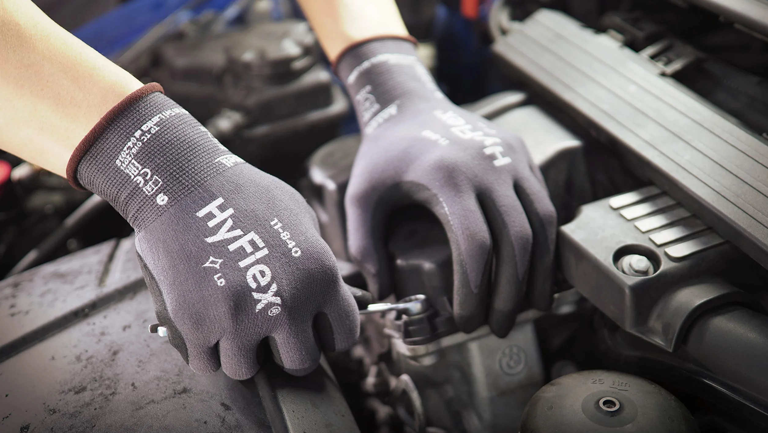 Ansell HyFlex 11-840R, Rękawice robocze, Uniwersalne, Odporne na ścieranie, Rękawice przemysłowe i mechaniczne, rozmiar Szare, Czarne, rozmiar M (3 pary)
