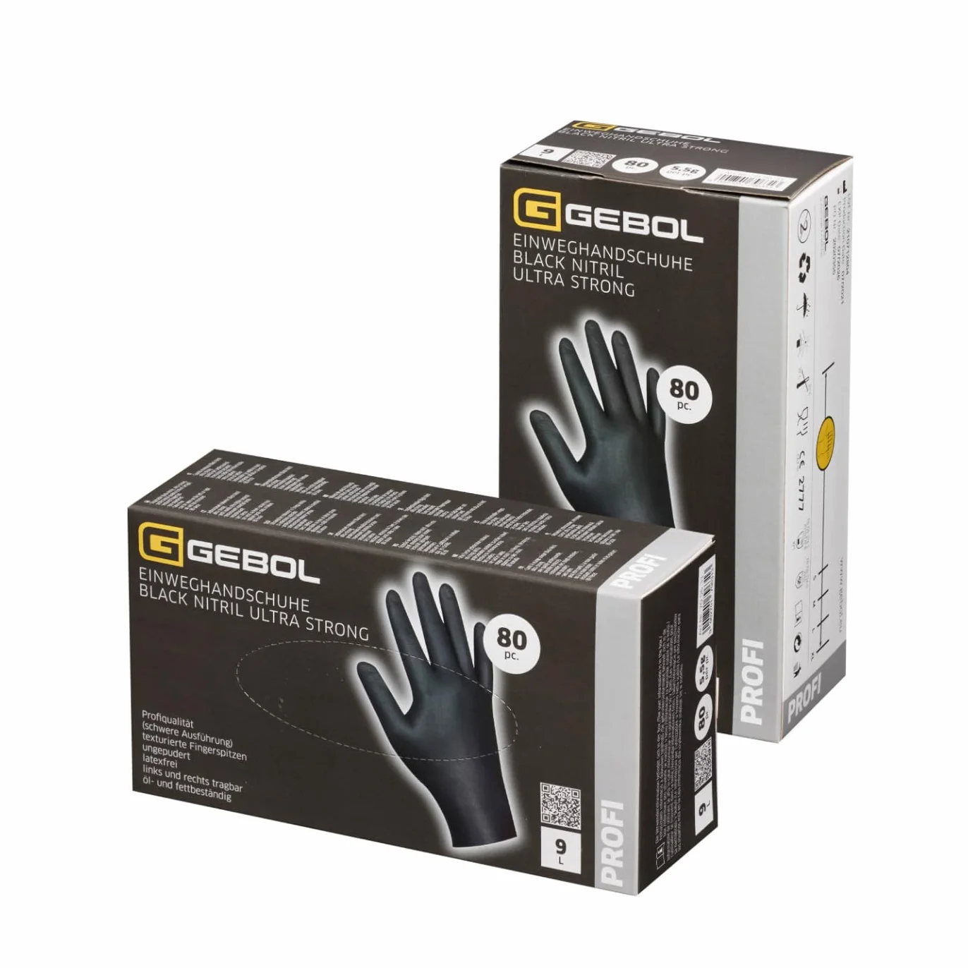 Gebol Black Nitril Ultra Strong bez talku, 80 sztuk, rozmiar M (rozm. 8), jednorazowe rękawiczki premium o idealnym dopasowaniu, wodoodporne, praktyczne rękawice nitrylowe, dla kobiet i mężczyzn,