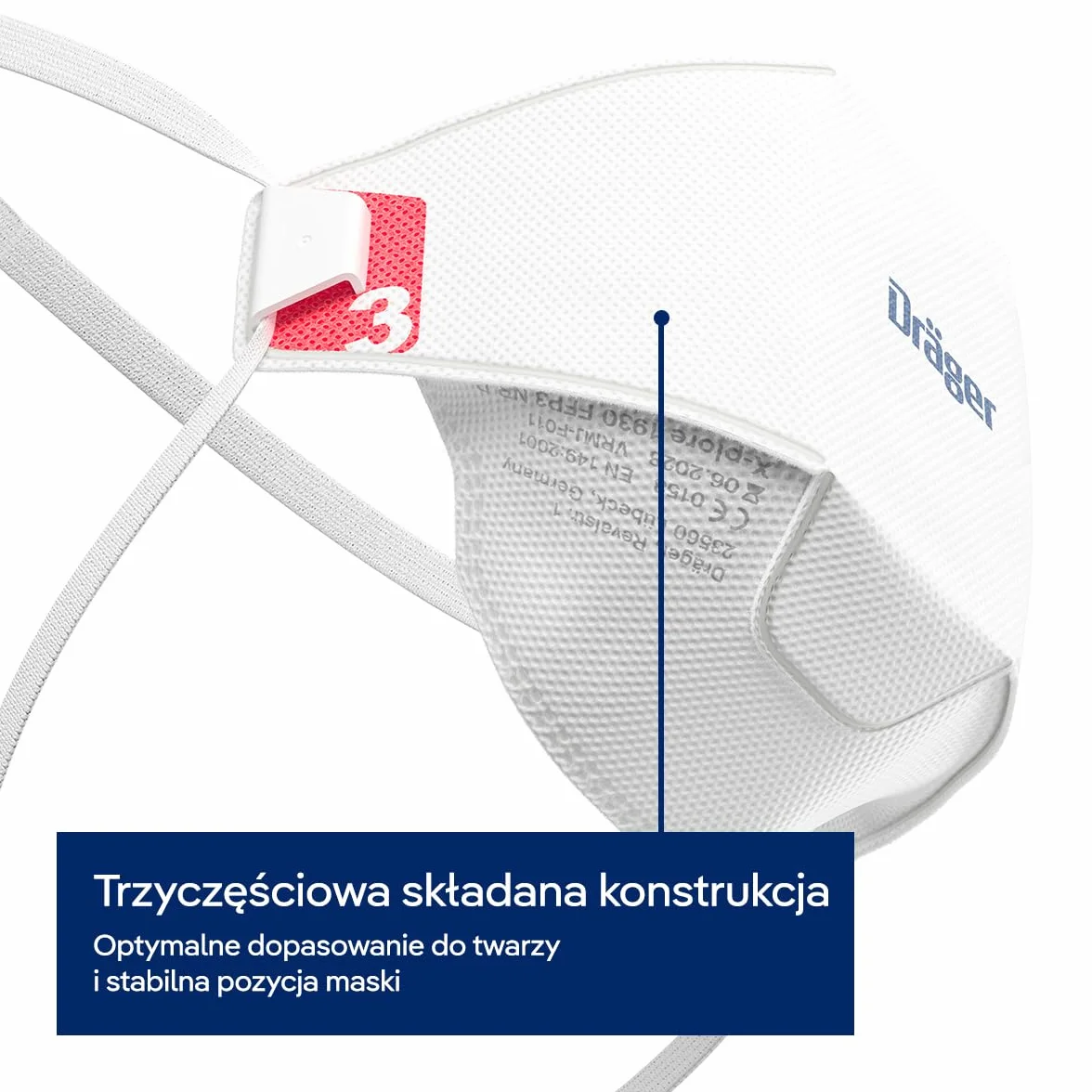 Dräger X-plore 1930 FFP3 - Maska Premium o wysokiej wydajności filtrowania, ochrona przed aerozolami, pyłem i cząstkami stałymi, wygodna i wytrzymała - 3-pak, rozmiar M/L