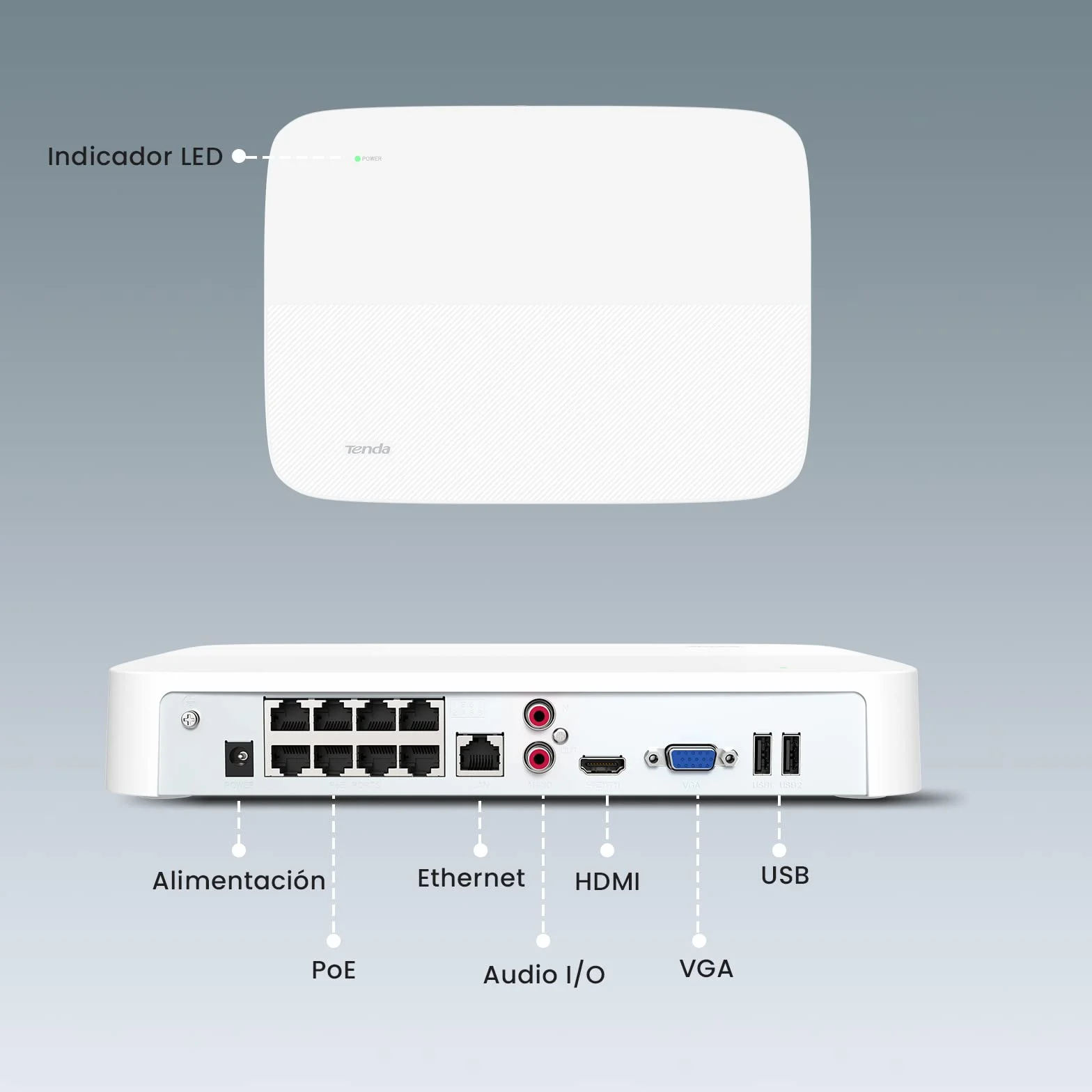 Tenda 4K PoE NVR H.265+ 8 kanałowy rejestrator wideo DVR do zestawów monitoringu, system kamer monitoringu IP, zdalny dostęp, pojemność 10 TB, obsługa do 8MP, N6P-8H