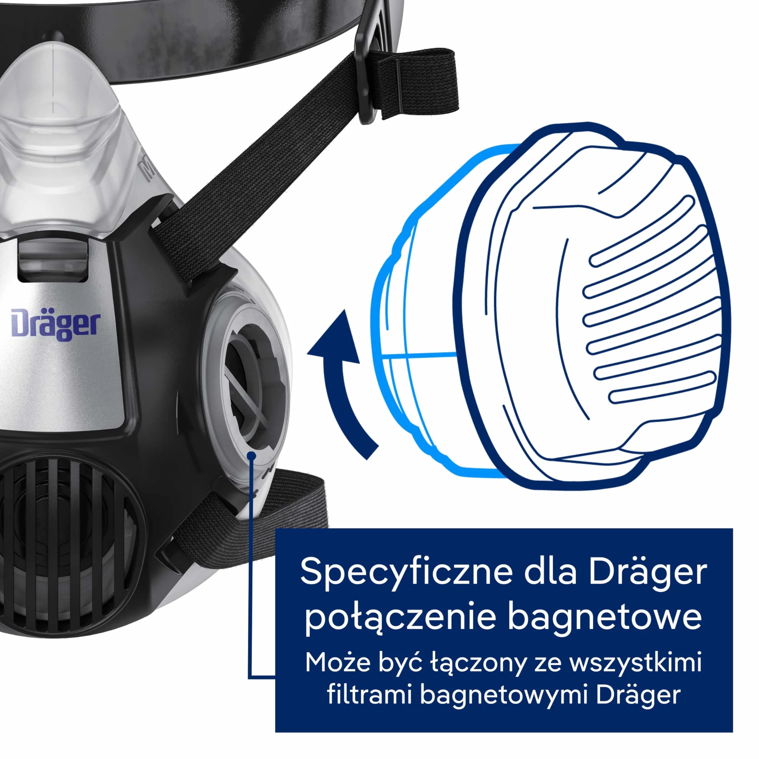 Półmaska ochronna Dräger X-plore 3300 do prac budowlanych | Półmaska przeciwpyłowa z filtrami bagnetowymi | Rozmiar L