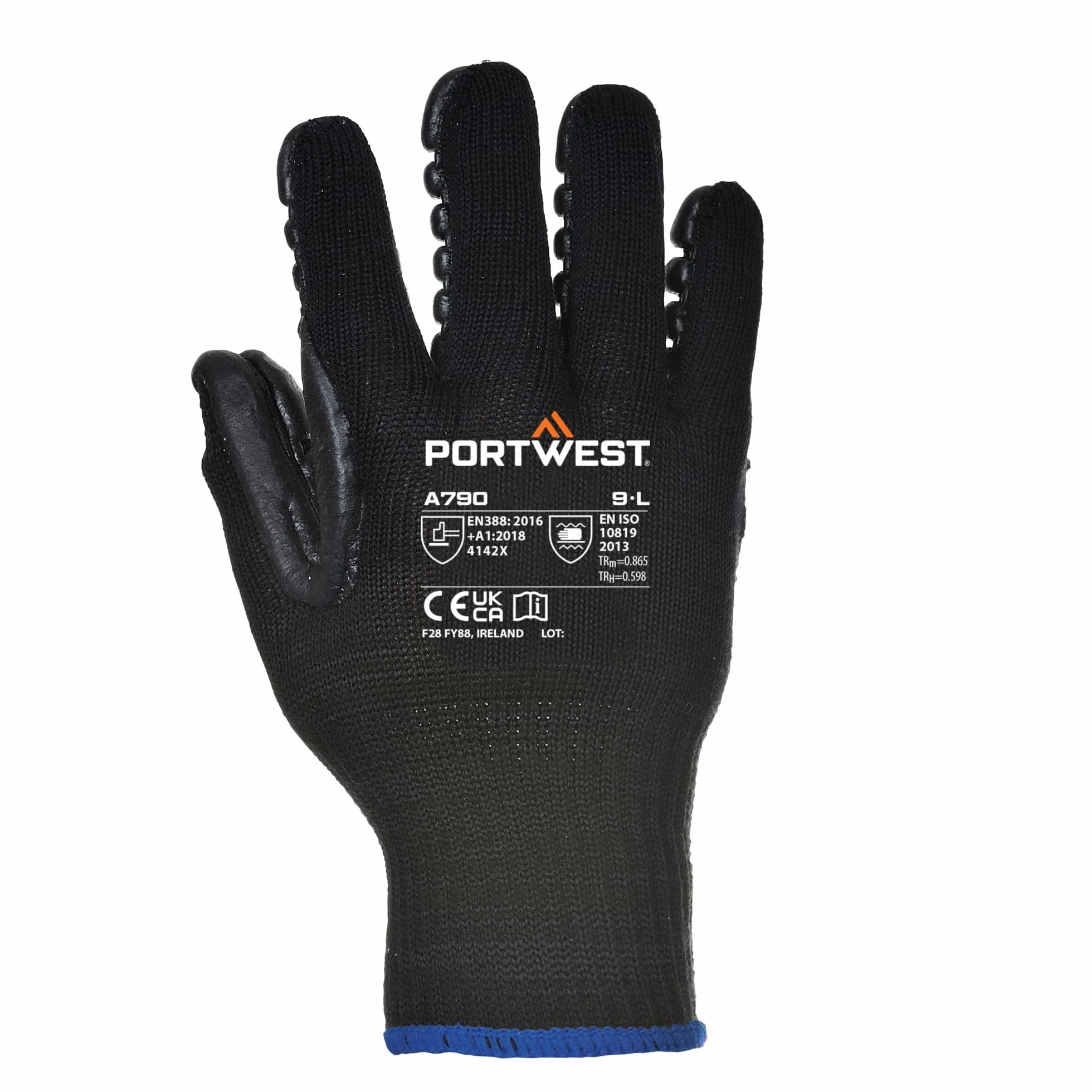 Portwest A790 Antywibracyjna Rekawica, Regularny, Rozmiar XL, Czarny