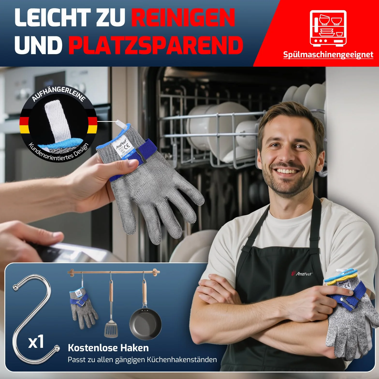 Rękawice chroniące przed przecięciem do kuchni, wydajna ochrona poziomu 9, ekran dotykowy, stal nierdzewna, drut metalowy, rękawice robocze, rękawice łańcuchowe, rękawice ostrygowe, 1 sztuka