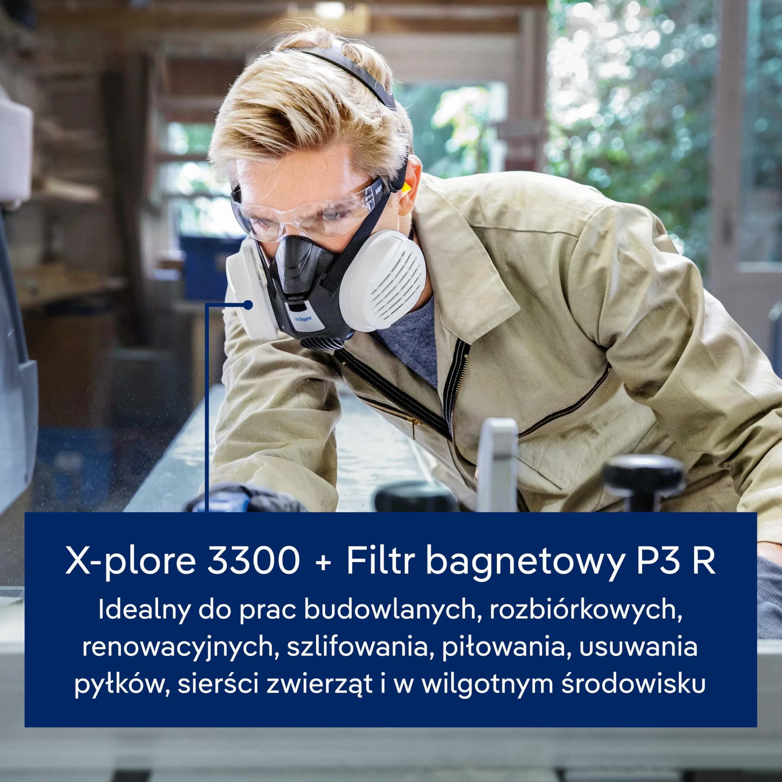 Półmaska ochronna Dräger X-plore 3300 do prac budowlanych | Półmaska przeciwpyłowa z filtrami bagnetowymi | Rozmiar L