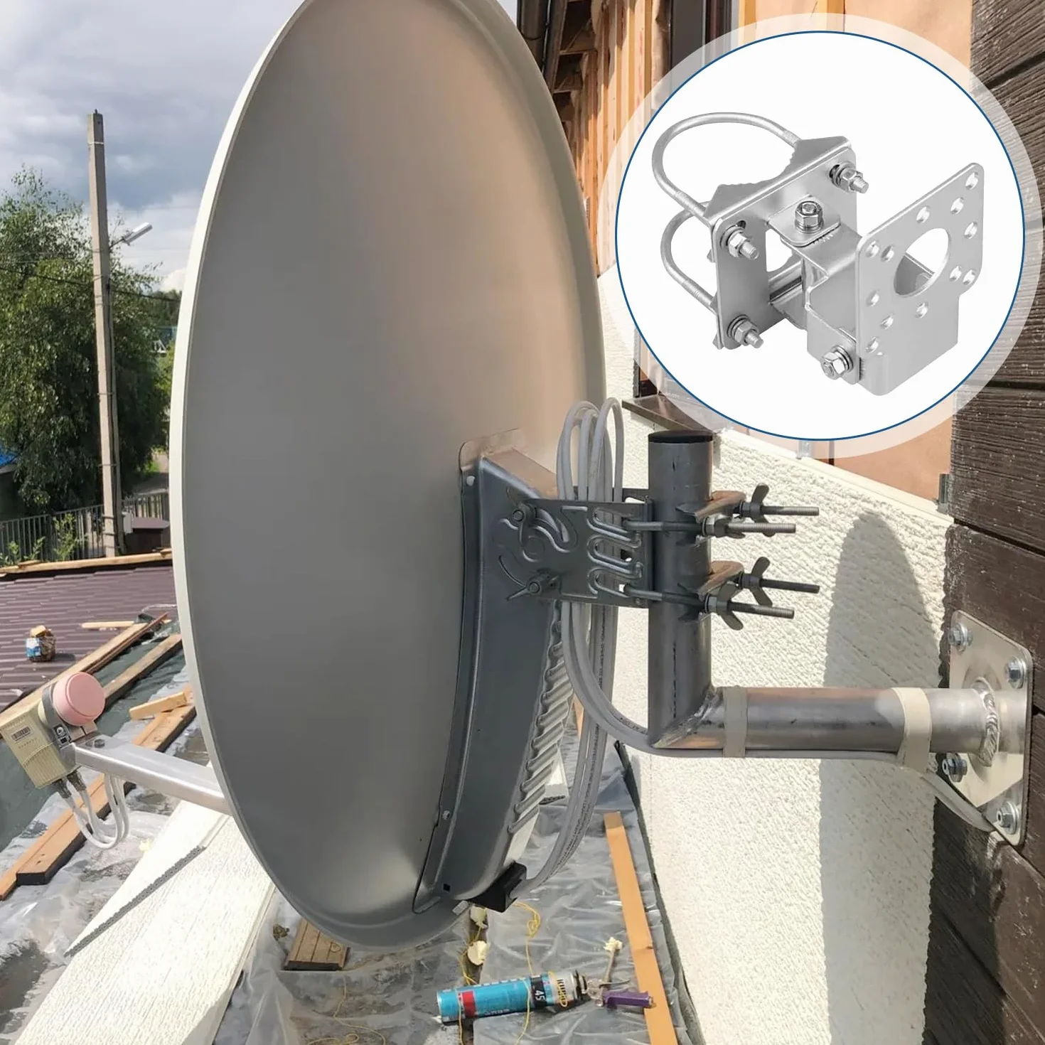 Regulowany uchwyt do anteny telewizyjnej na zewnątrz i Starlink, zaciski do anteny telewizyjnej 35-50 mm ściany/masztu, trwały materiał żelazny, uniwersalny do stacji pogodowej i anten satelitarnych