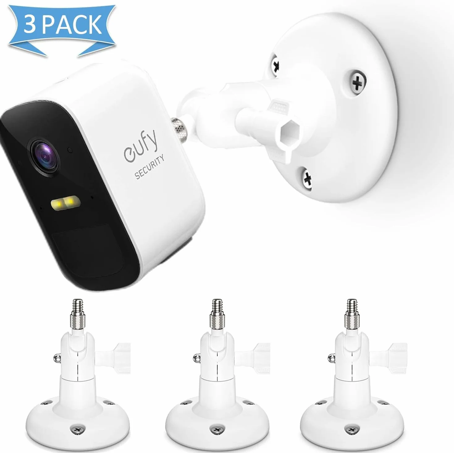 HOLACA Uchwyt ścienny kompatybilny z Eufycam 1/2/2C/2C Pro/3/3C/E, Arl o Pro 2/3/4/Ultra 1&2/Essential i innymi aparatami z gwintem 1/4", biały, 3 sztuki