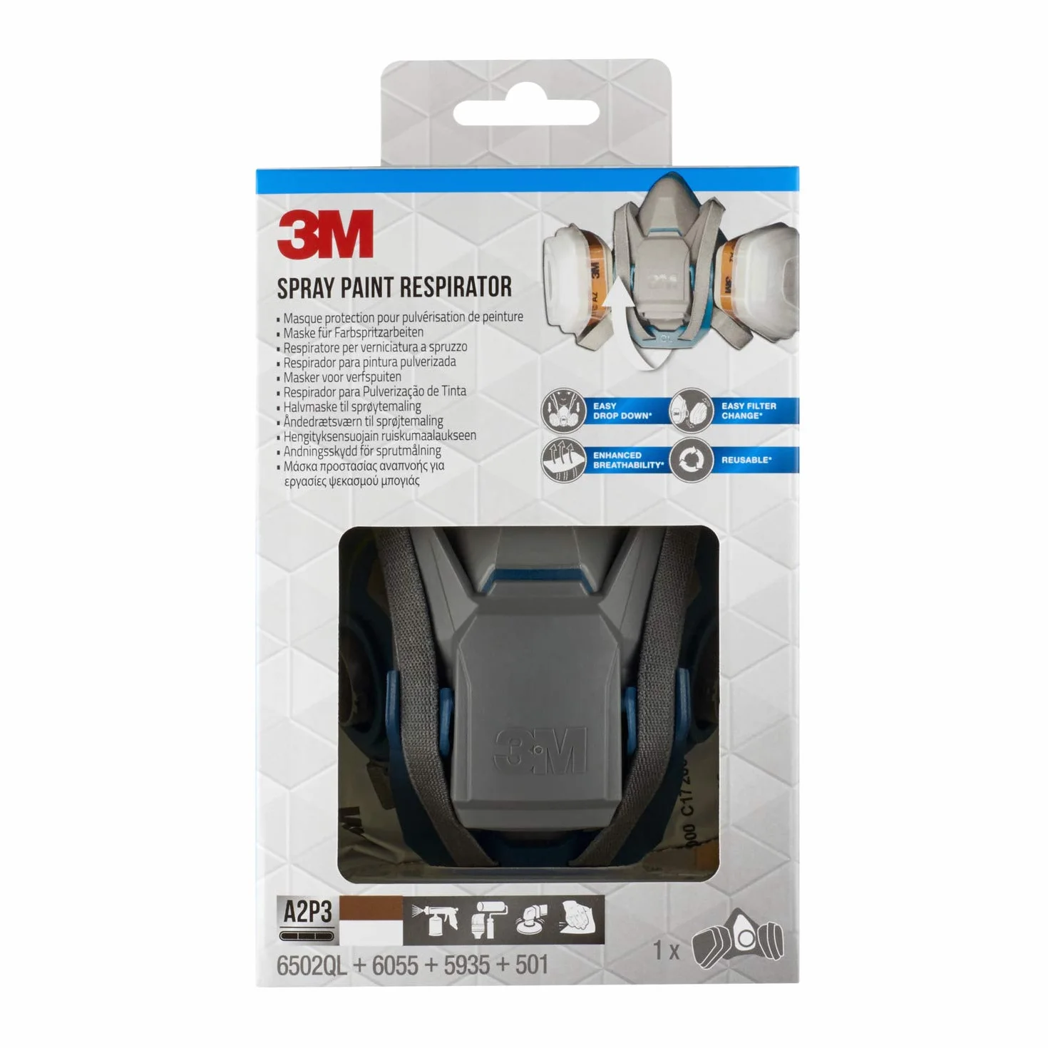 3M maska ochronna 6502 QLPRO – półmaska z wymiennymi filtrami przeciwko gazom organicznym, oparom i cząsteczkom – maska lakiernicza z poziomem ochrony A2P3 do prac malarskich i szlifierskich