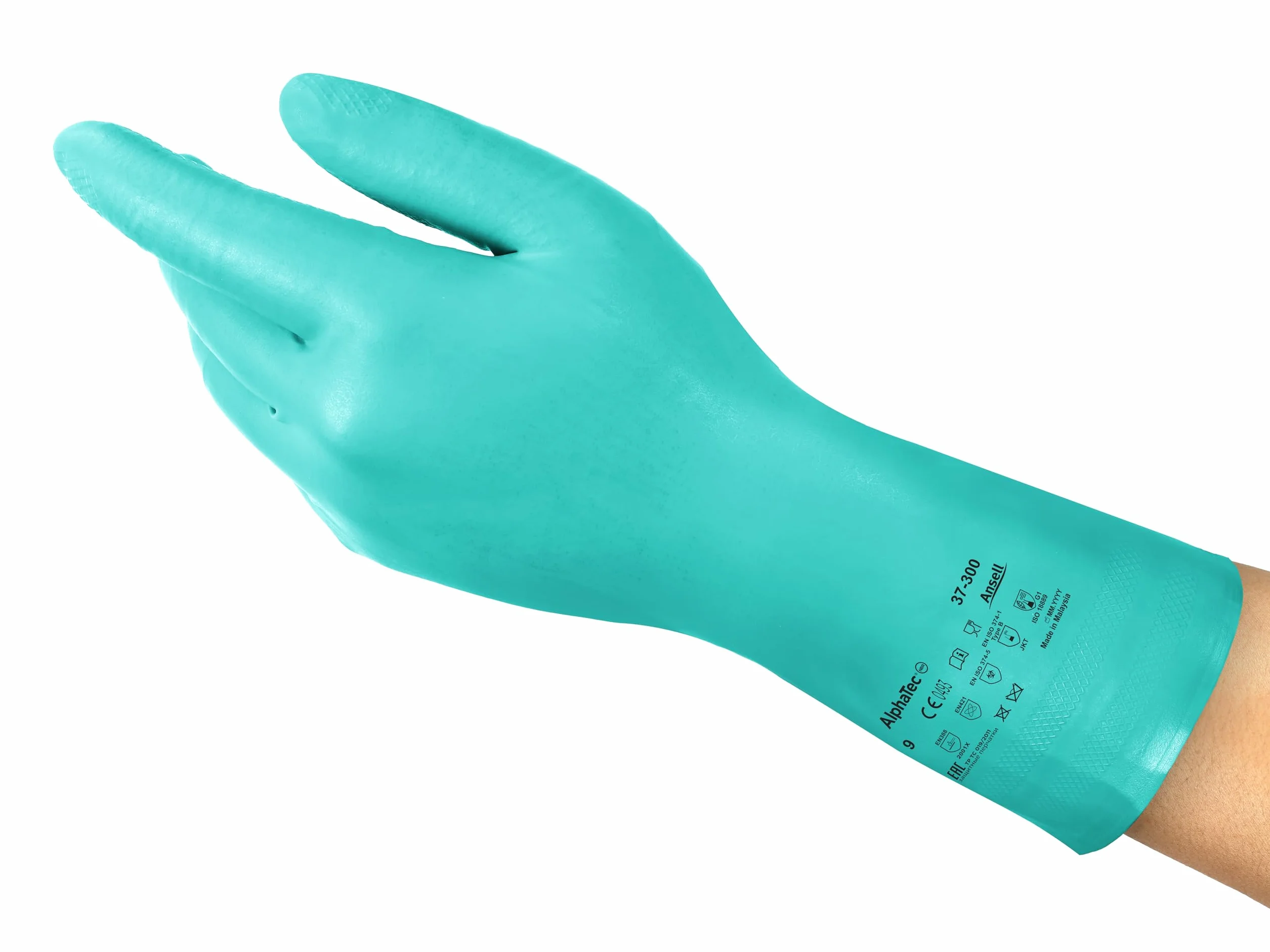 Ansell AlphaTec 37-300 Damskie I Męskie,Odporne Na Chemikalia Rękawice Robocze,Przetwórstwo Spożywcze,Sprzątanie Domów,Cienki Nitryl,Precyzja Działania I Chwytność,Zielone,L (12 par)