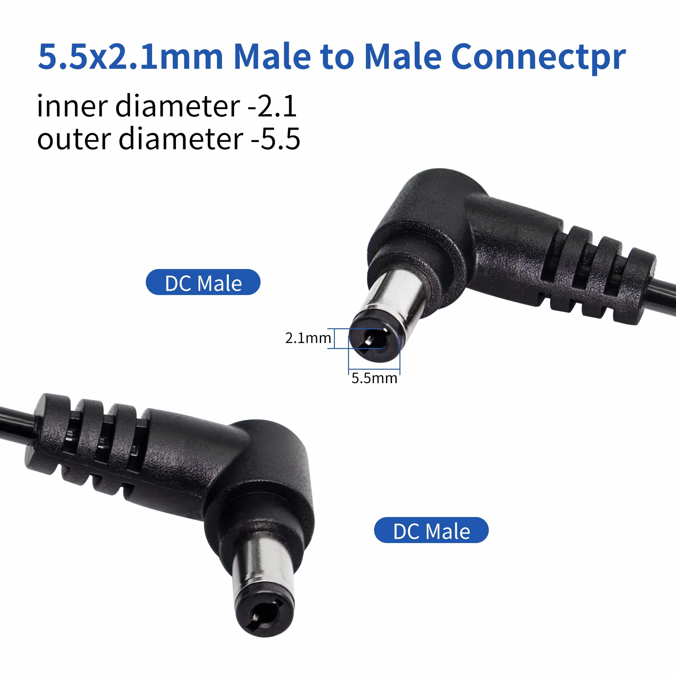 5,5 mm x 2,1 mm przedłużacz DC YACSEJAO 12 V DC kątowy zasilacz spiralny przedłużacz do kamer CCTV, kamer sieciowych IP, DVR i innych urządzeń