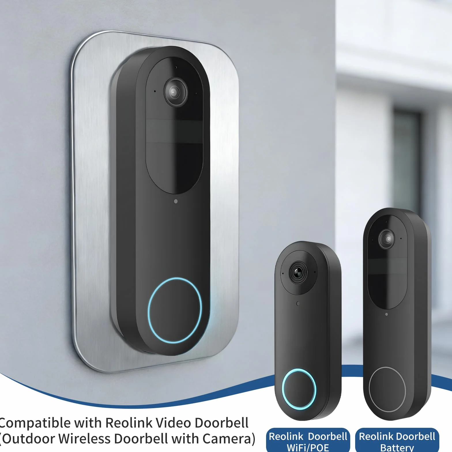 Osłona ze Stali Nierdzewnej do Reolink Doorbell PoE WiFi Battery, Płytka Montażowa do Dzwonka Wideo, Maskownica Otworów po Starym Dzwonku i Kabli w Ścianie, Akcesorium Instalacyjne Zewnętrzne