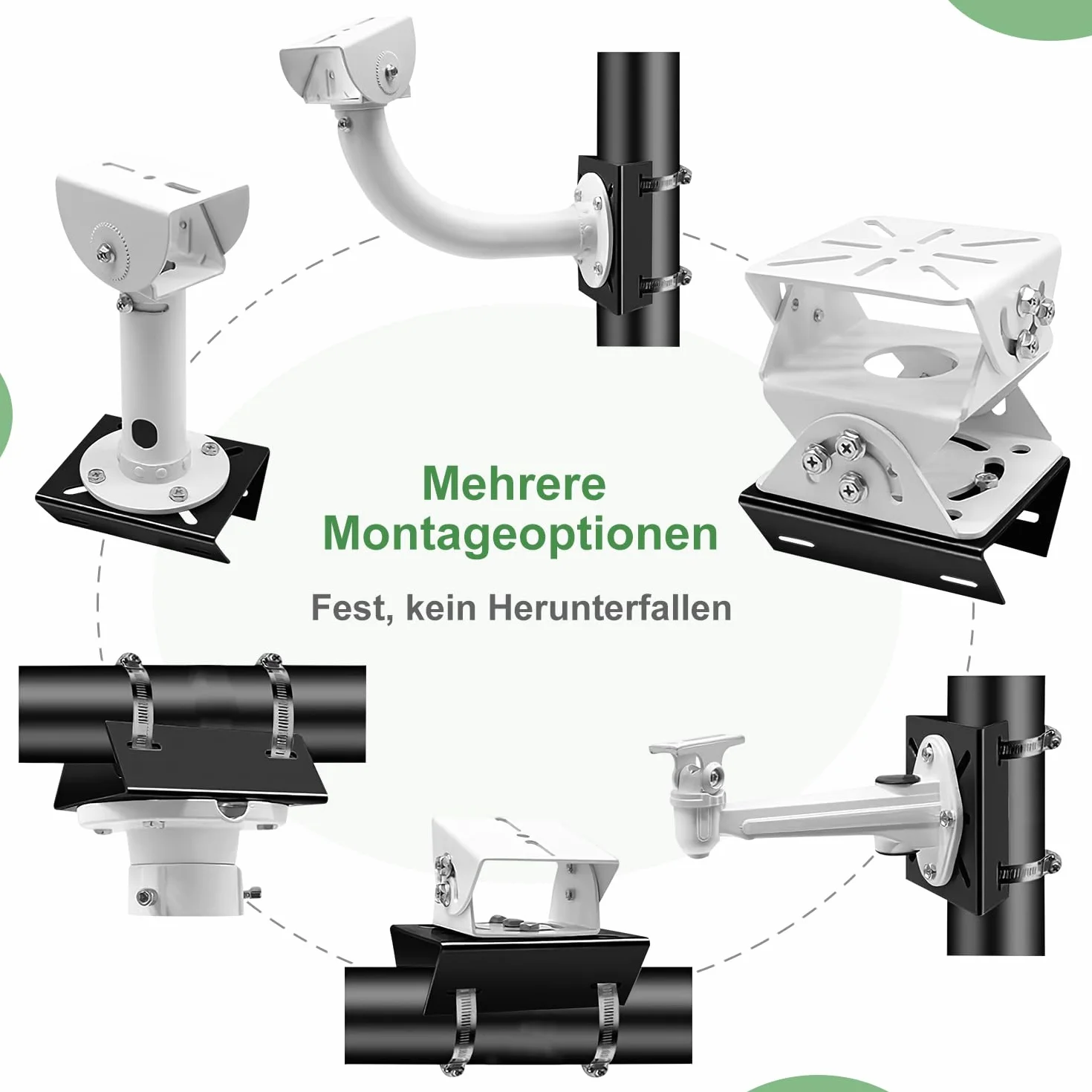 Uchwyt na maszt do kamery monitoringu z 2 regulowanymi zaciskami, uchwyt narożny, uchwyt na pręt, stal nierdzewna, pionowy uchwyt masztu do kamer CCTV, kamer IP, kolektorów słonecznych, czarny