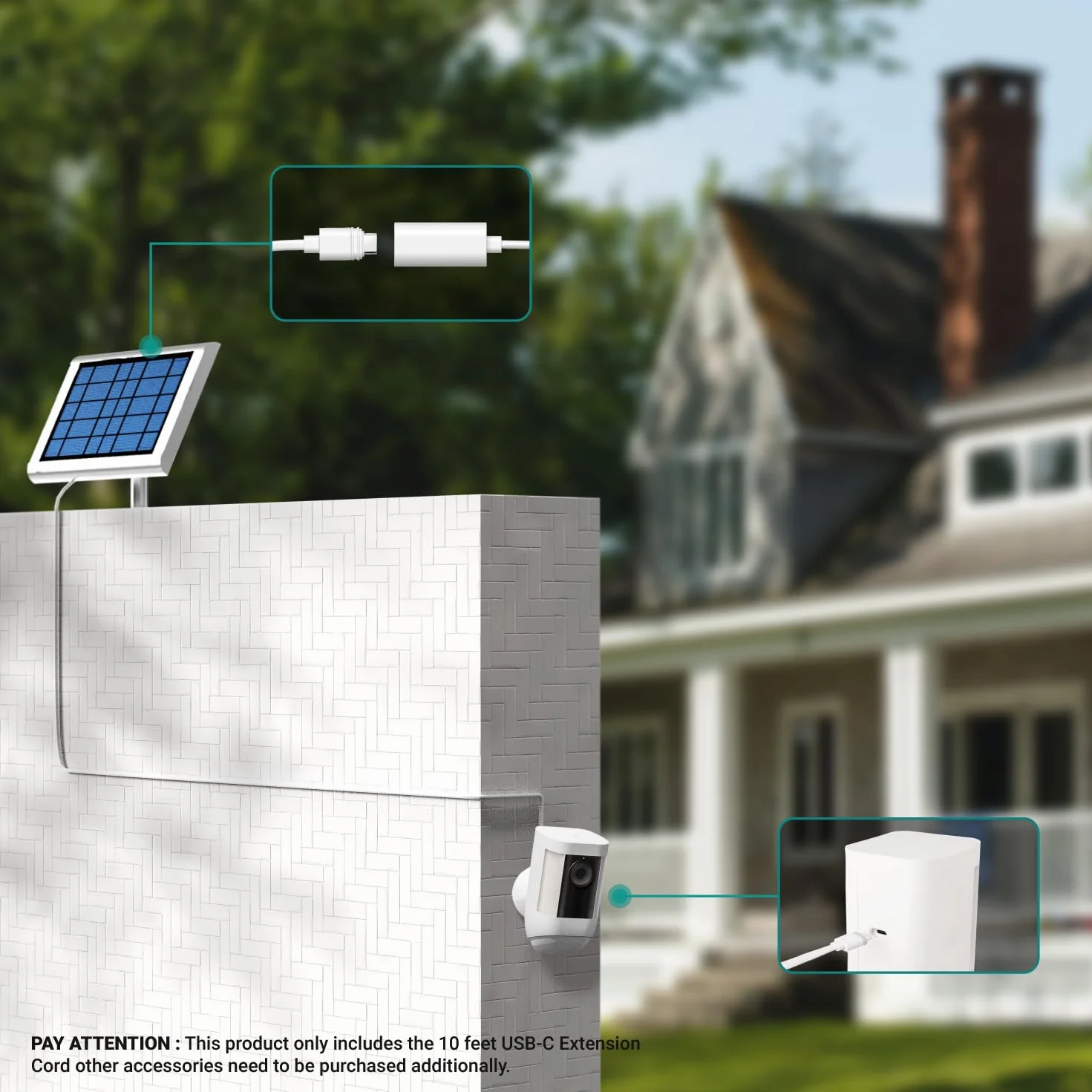 TUSITA 10 ft. USB-C Przedłużacz Kabel - Kompatybilny z Ring USB-C Solar Panel, Kamer Bezpieczeństwa