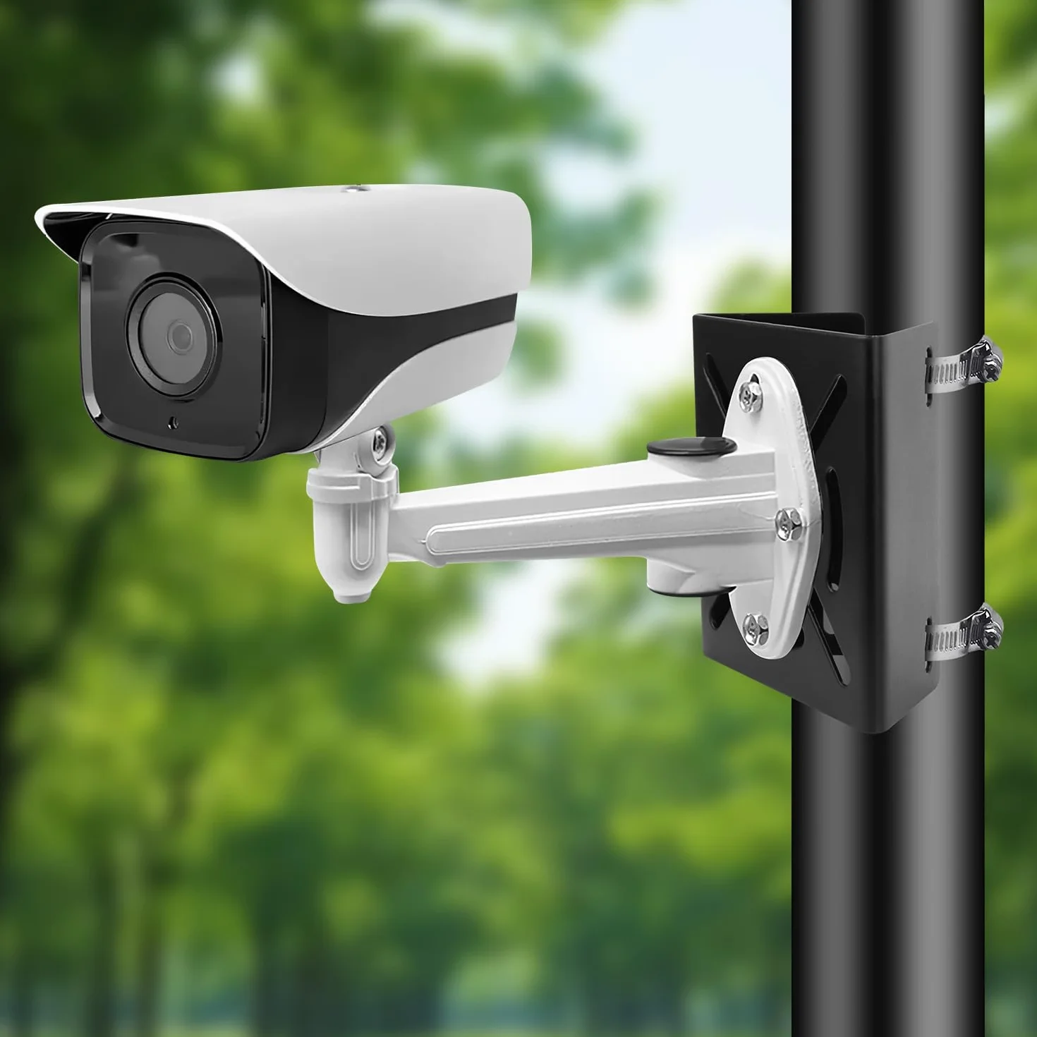Uchwyt na maszt do kamery monitoringu z 2 regulowanymi zaciskami, uchwyt narożny, uchwyt na pręt, stal nierdzewna, pionowy uchwyt masztu do kamer CCTV, kamer IP, kolektorów słonecznych, czarny