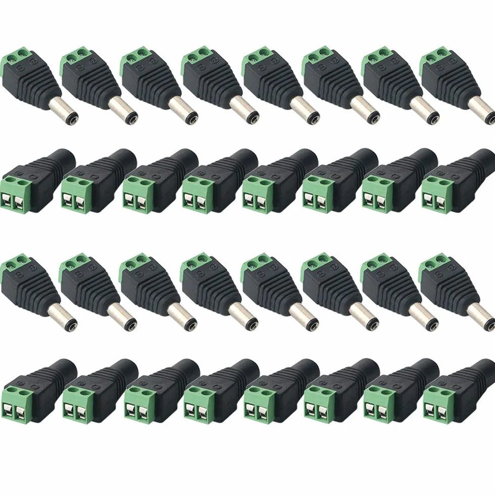 16 par Premium 5,5 x 2,1 mm złącze zasilania DC, 12 V / 24 V męski i żeński adapter zasilania DC, 2-pinowe złącze śrubowe DC, do taśmy LED kamery CCTV