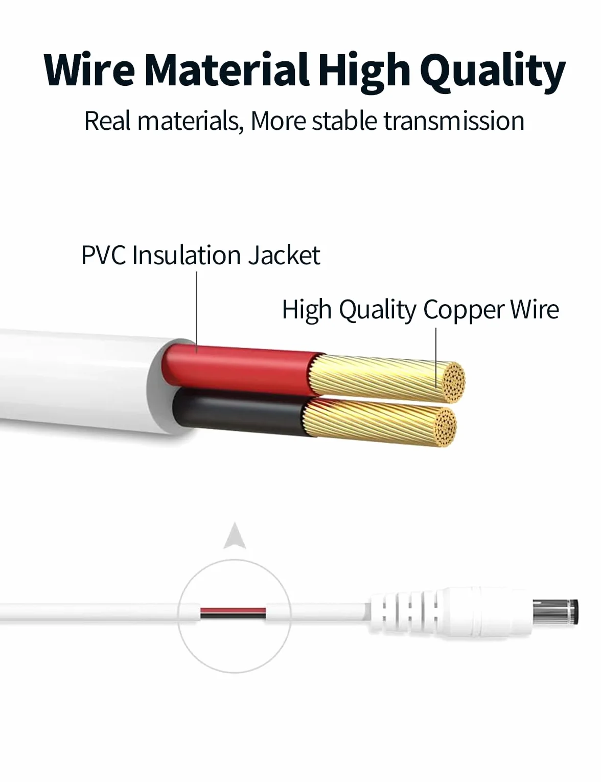 Tonton Przedłużacze 12V DC, kabel przedłużający 2,1 mm x 5,5 mm kompatybilny z zasilaczem lub ładowarką 12V DC do kamery bezpieczeństwa CCTV, kamery IP, 2Pack 5M (Biały)