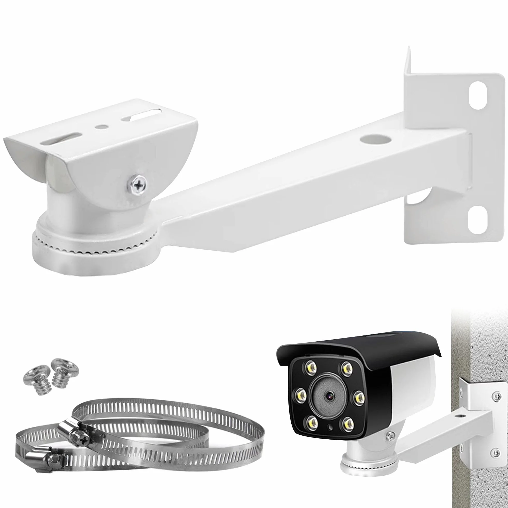 Kamera i uchwyt do monitoringu pierścieniowego masztu, metalowy narożny z 2 regulowanymi pętlami, pionowy drążek, do kamer CCTV, ogniw słonecznych