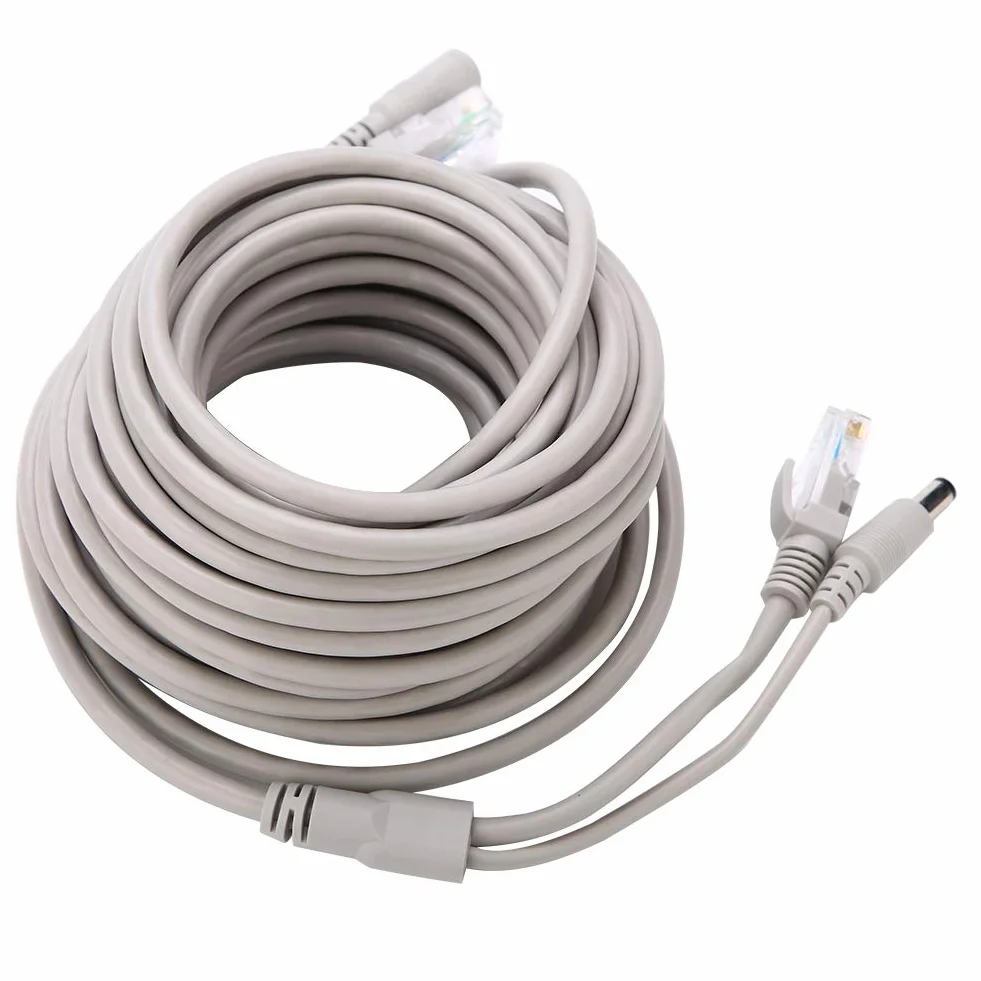 Kabel CCTV 5 m/10 m/15 m/20 m, kabel zasilający wideo AHD do systemu monitoringu CCTV, kabel kota do kamer IP, system NVR, 10 Mbit/s/100 Mbit/s (kolor: biały) (15 m)