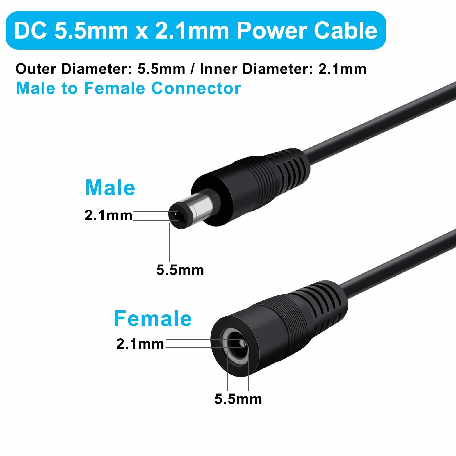 Kabel rozgałęźny DC 5,5 x 2,1 mm DC 2-kierunkowy rozgałęźnik 5V 6V 9V 12V 24V 3A, do kamer bezpieczeństwa, rejestratorów DVR, routerów, drukarek, taśm LED (1 żeński 2 męski, 40 cm)