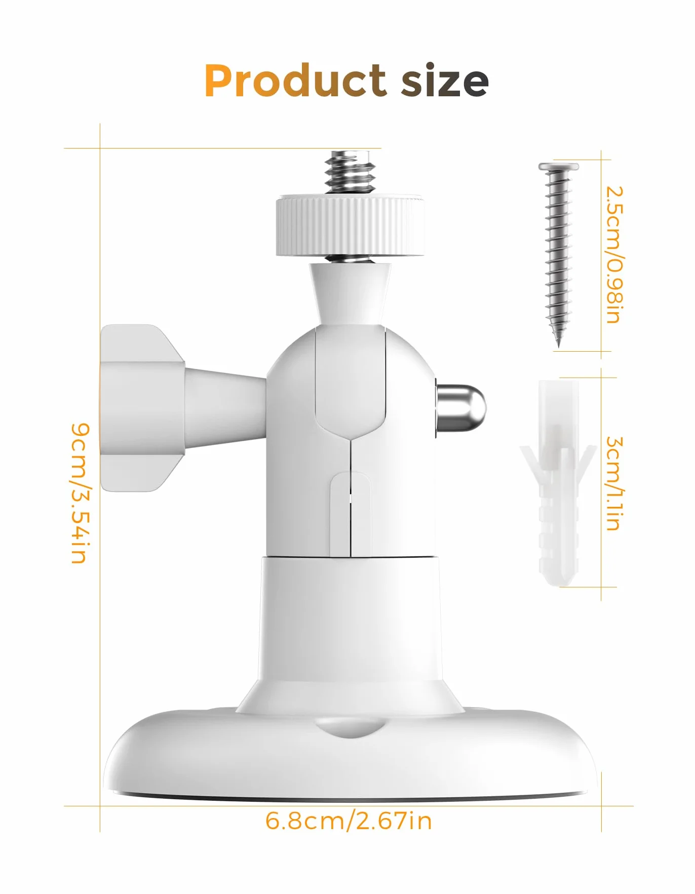 Uchwyt ścienny kompatybilny z Eufycam 1/2/2C/2C Pro/3/3C/E & Arlo Pro 2/3/4/Ultra/Essential, 2 sztuki, regulowany uchwyt kamery bezpieczeństwa 360°, do użytku wewnątrz i na zewnątrz, biały, gwint 1/4"
