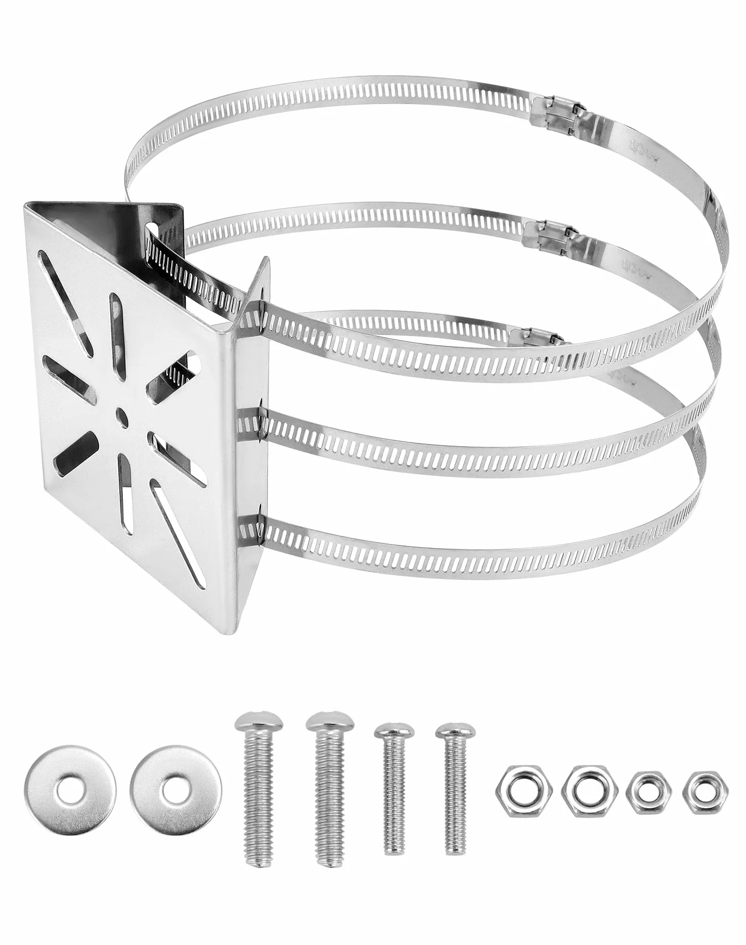 QWORK® Uniwersalny uchwyt do kamer monitoringowych ze stali nierdzewnej, pionowy uchwyt masztu z 3 pętelkami Ø 200 mm