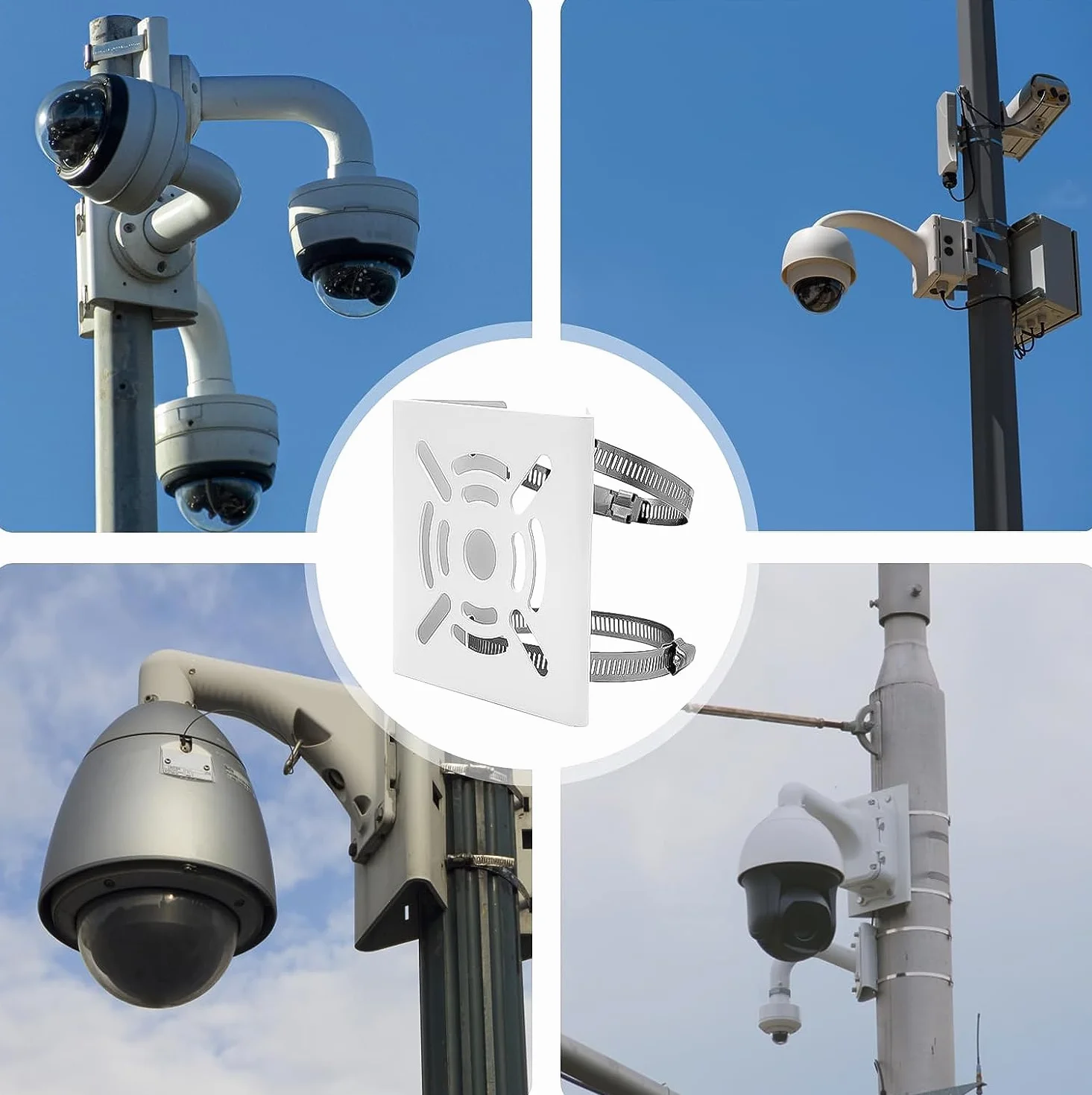 Sporgo 2 sztuki uchwytów na maszt: klamry do kamery monitoringu z 2 regulowanymi szlufkami, uchwyt rurowy, uchwyt na kamerę, uchwyt na kamerę CCTV i światła sceniczne (bez kamery)