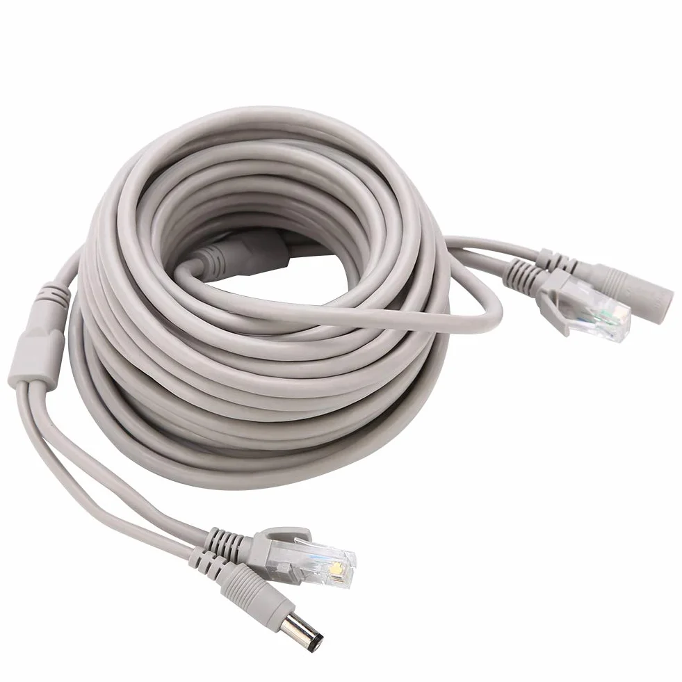 Sieć Kablowa i Zasilanie do Kamer Zewnętrznych Kabel Ethernet Cctv Plastik 5M 10M 15M 20M Rj45 + DC Kabel Ethernet Cctv do Kamer IP System Nvr 10Mbps100Mbps (15M) (10 mln)