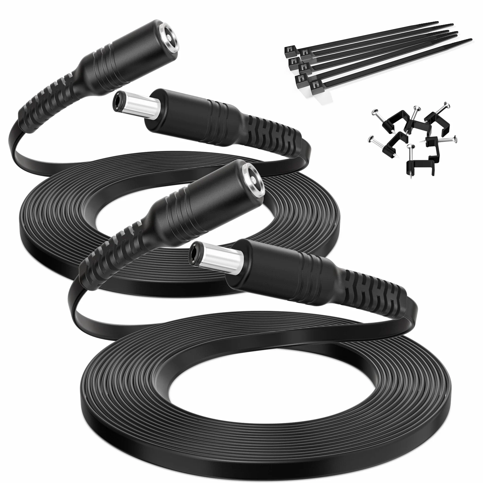 Itramax Przedłużacz DC 3M 12V 2Pack, adapter zasilacza DC 2.1mm x 5.5mm, przedłużacz płaski, kabel z gniazdem 5521 na wtyczkę do kamer CCTV, kamer IP, DVR i innych urządzeń 5V 9V
