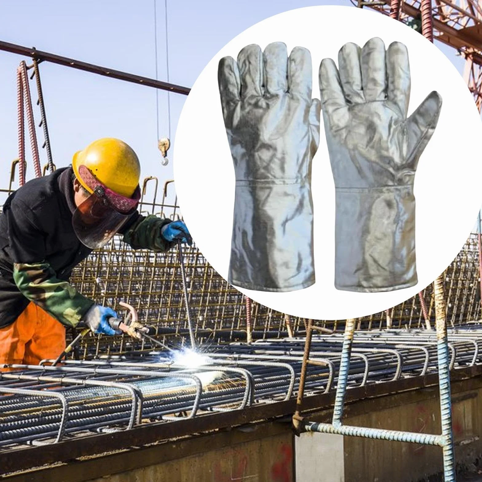 Rękawice Termoizolacyjne - Rękawice Ze Wzmacnianą Folią Aluminiową Do Odlewania - Bezpieczne Robocze Do Hutnictwa Szkła Metalurgii Kuchni