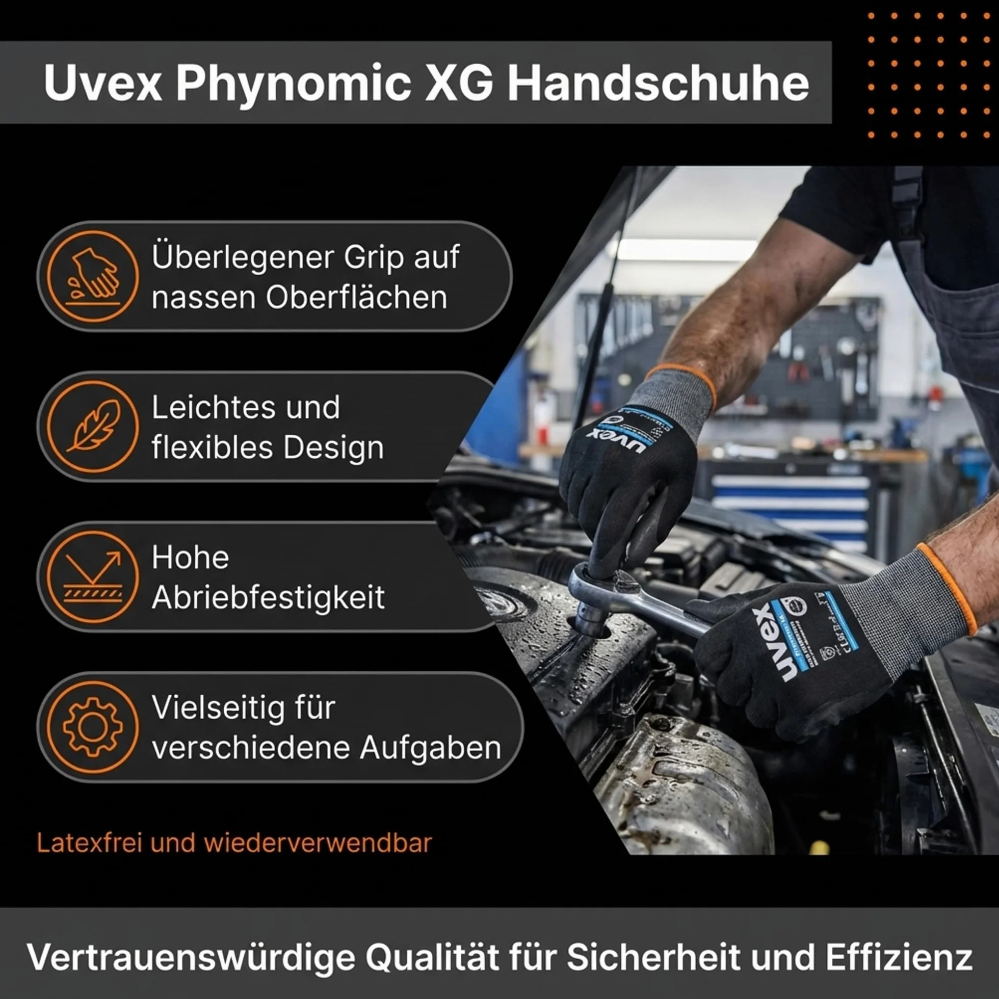 Uvex 3 pary rękawic roboczych phynomic XG - Rękawice ochronne do pracy - EN 388 - Szare/czarne - 11/2XL