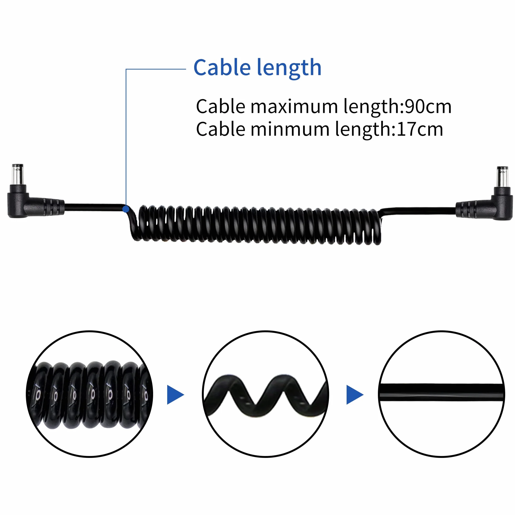 5,5 mm x 2,1 mm przedłużacz DC YACSEJAO 12 V DC kątowy zasilacz spiralny przedłużacz do kamer CCTV, kamer sieciowych IP, DVR i innych urządzeń