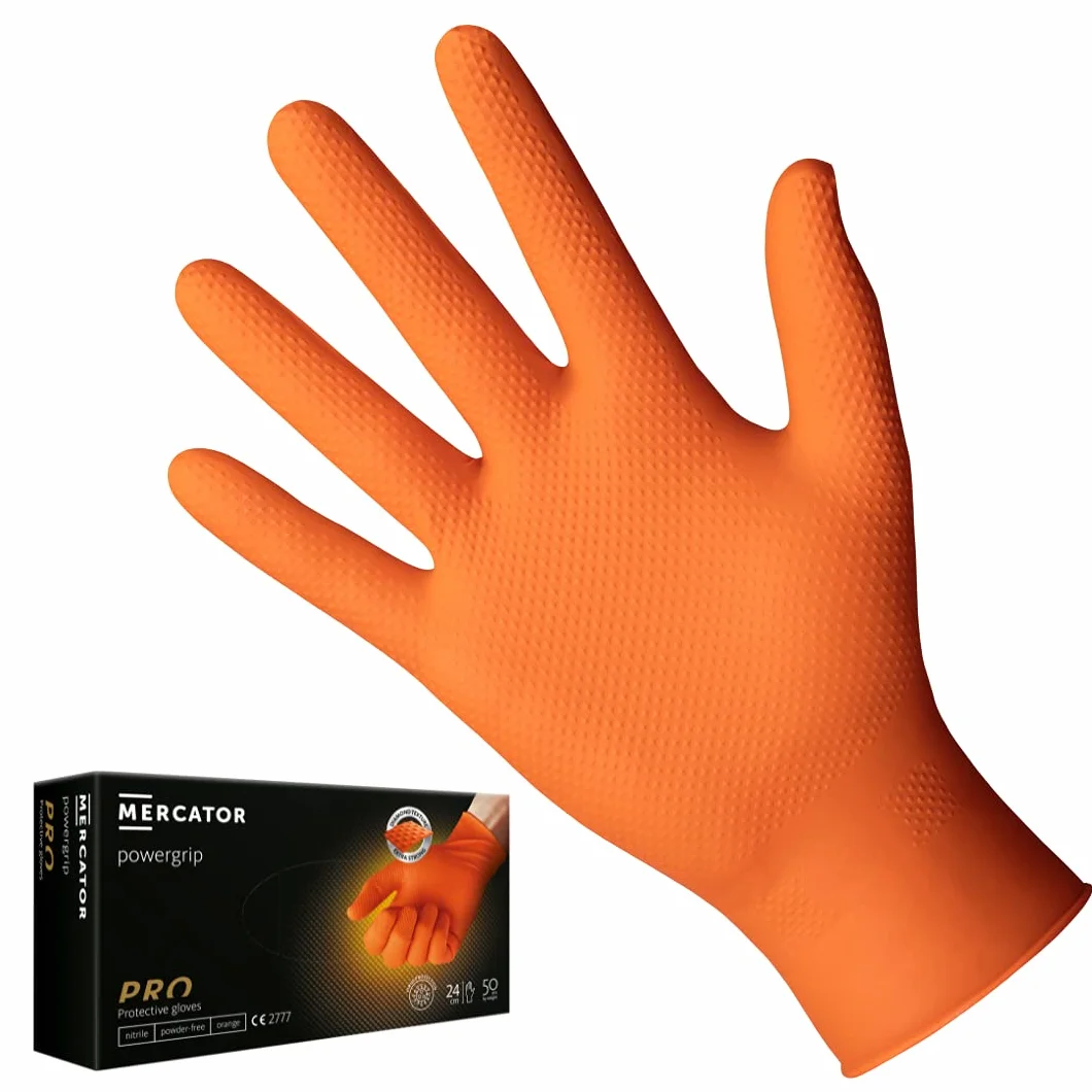 Mercator Rękawice nitrylowe POWERGRIP, bezpudrowe, pomarańczowe, rozmiar: M - 50 sztuk