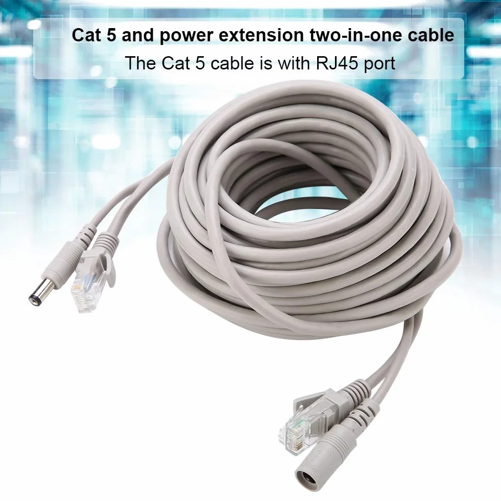 Sieć Kablowa i Zasilanie do Kamer Zewnętrznych Kabel Ethernet Cctv Plastik 5M 10M 15M 20M Rj45 + DC Kabel Ethernet Cctv do Kamer IP System Nvr 10Mbps100Mbps (15M) (10 mln)