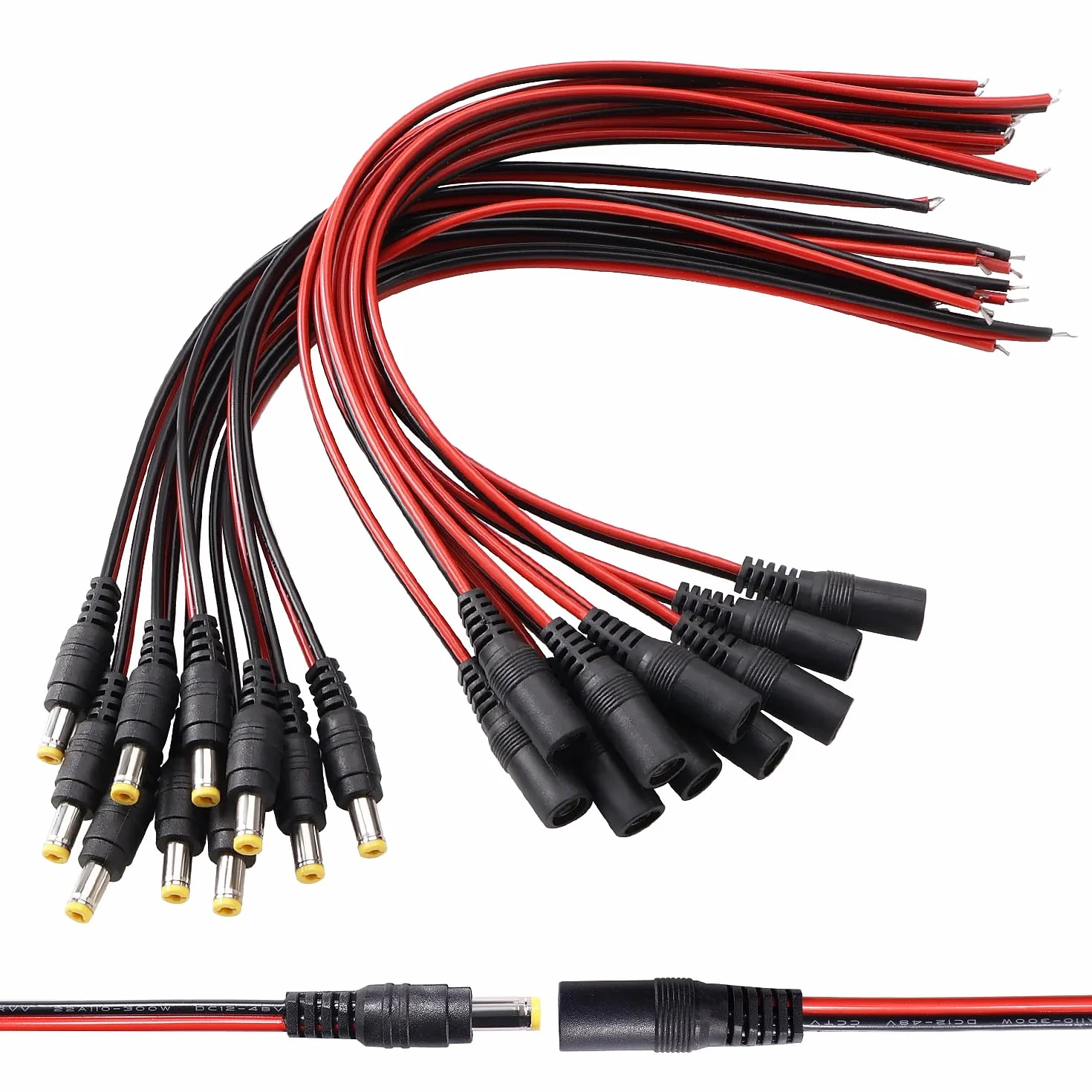 10 Par 5.5x2.1 mm DC Pigtail Męski Żeński Kabel, 12V DC Złącze Kablowe z Kablem 22 AWG, do Paska LED Kamery CCTV