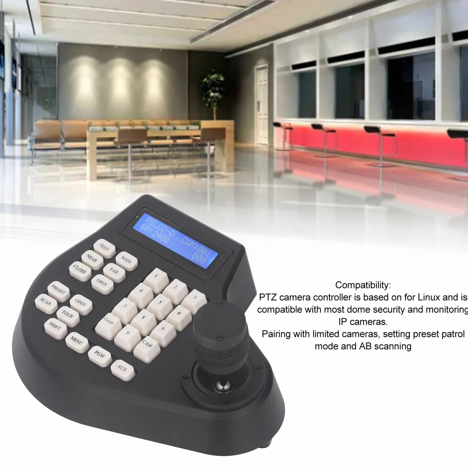 Walfront Mini Analogowa Kamera PTZ Klawiatura Analogowa Koncentryczna Kamera Kopułkowa Kontroler z Joystickiem 2D Magistrala Wyświetlacz LCD Szerokie Zastosowanie 100–240 V (Wtyczka UE od 100 do