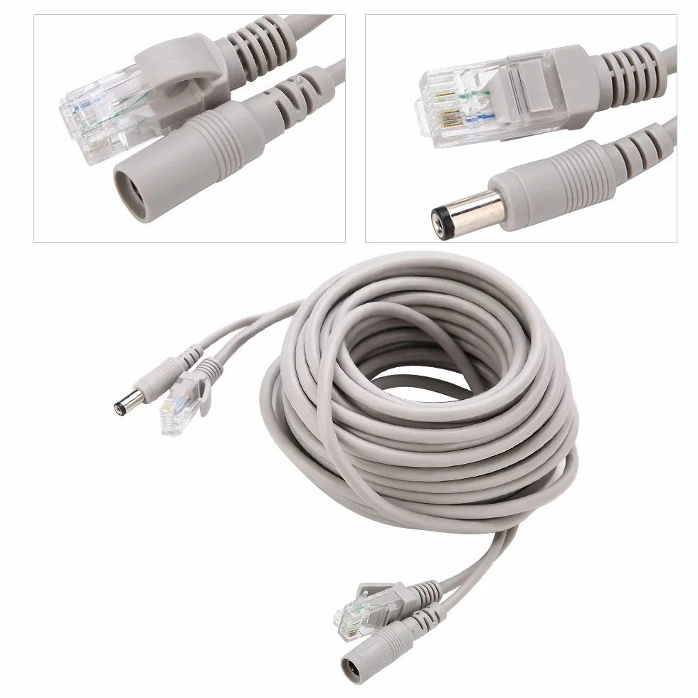 Sieć Kablowa i Zasilanie do Kamer Zewnętrznych Kabel Ethernet Cctv Plastik 5M 10M 15M 20M Rj45 + DC Kabel Ethernet Cctv do Kamer IP System Nvr 10Mbps100Mbps (15M) (10 mln)