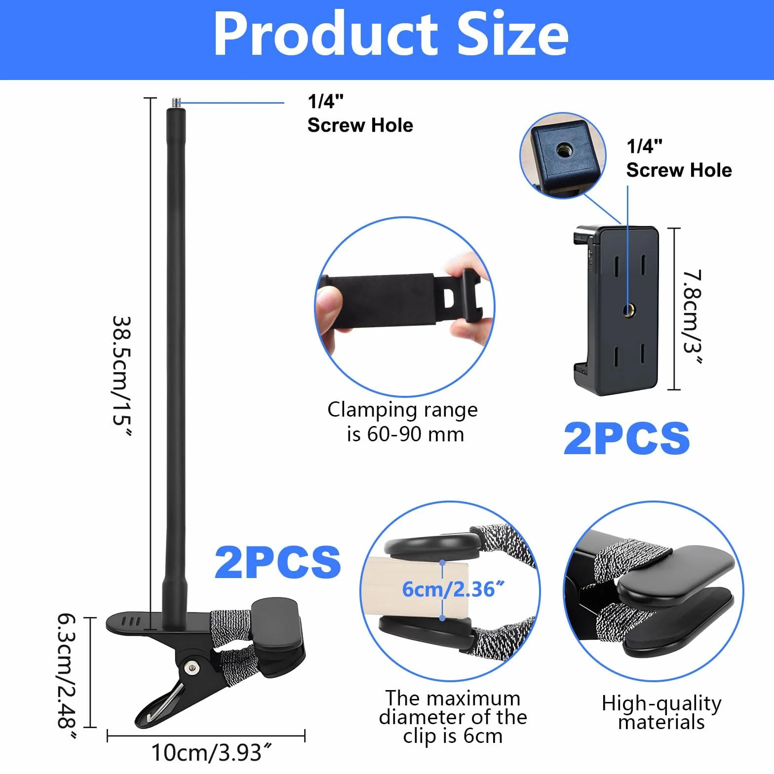 2 szt. Uchwyt na kamerę do Eufy Cam 2/2C/2Pro/2C Pro/3/3C/E40/SoloCam S220/C210/Tapo TP-Link C425, pierścień wewnętrzny z 2 klipsami do telefonu, uniwersalny metalowy uchwyt montażowy (czarny