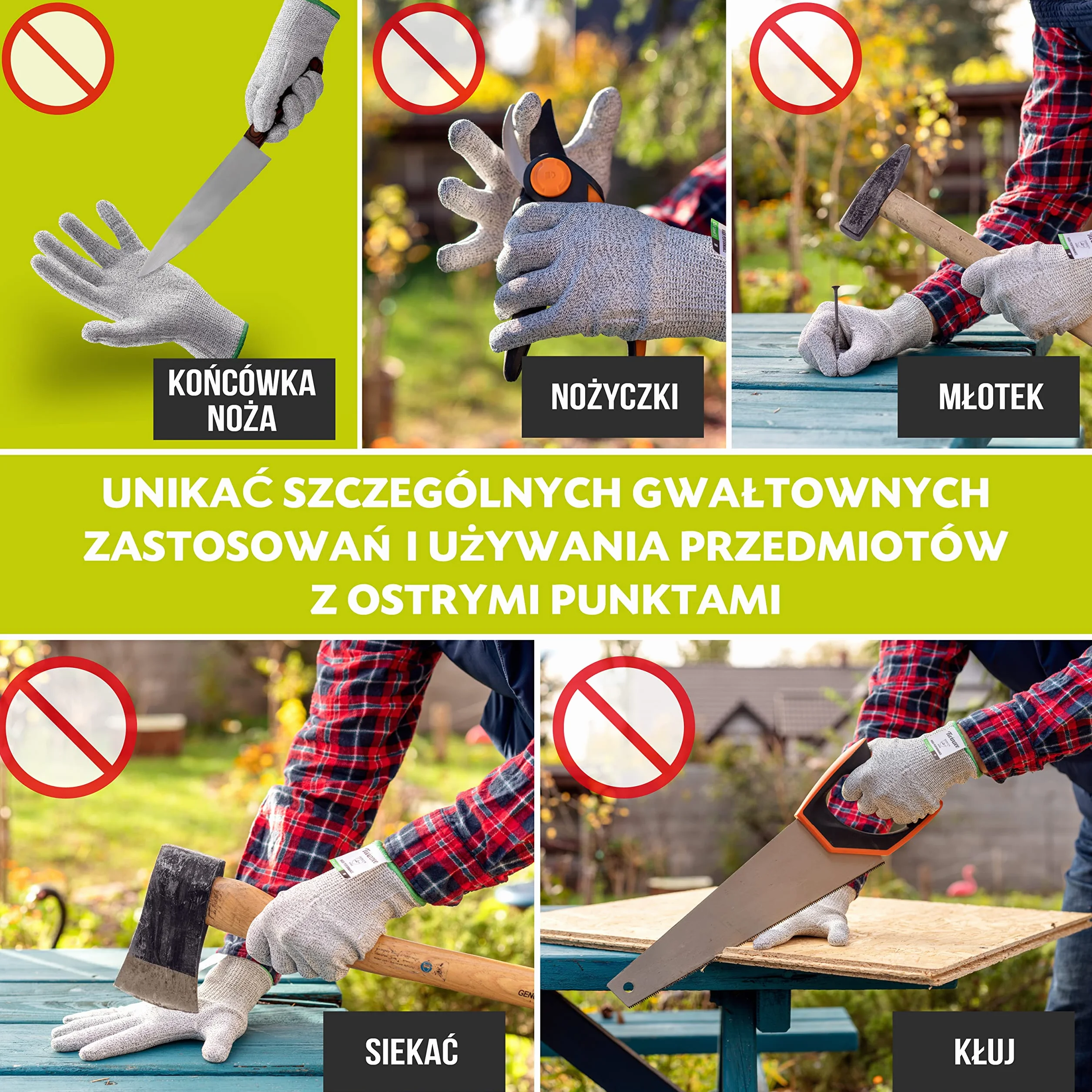 Twinzee Rękawice Chroniące przed Przecięciem Poziom Ochrony 5, Szary/Zielony, Rozmiar L