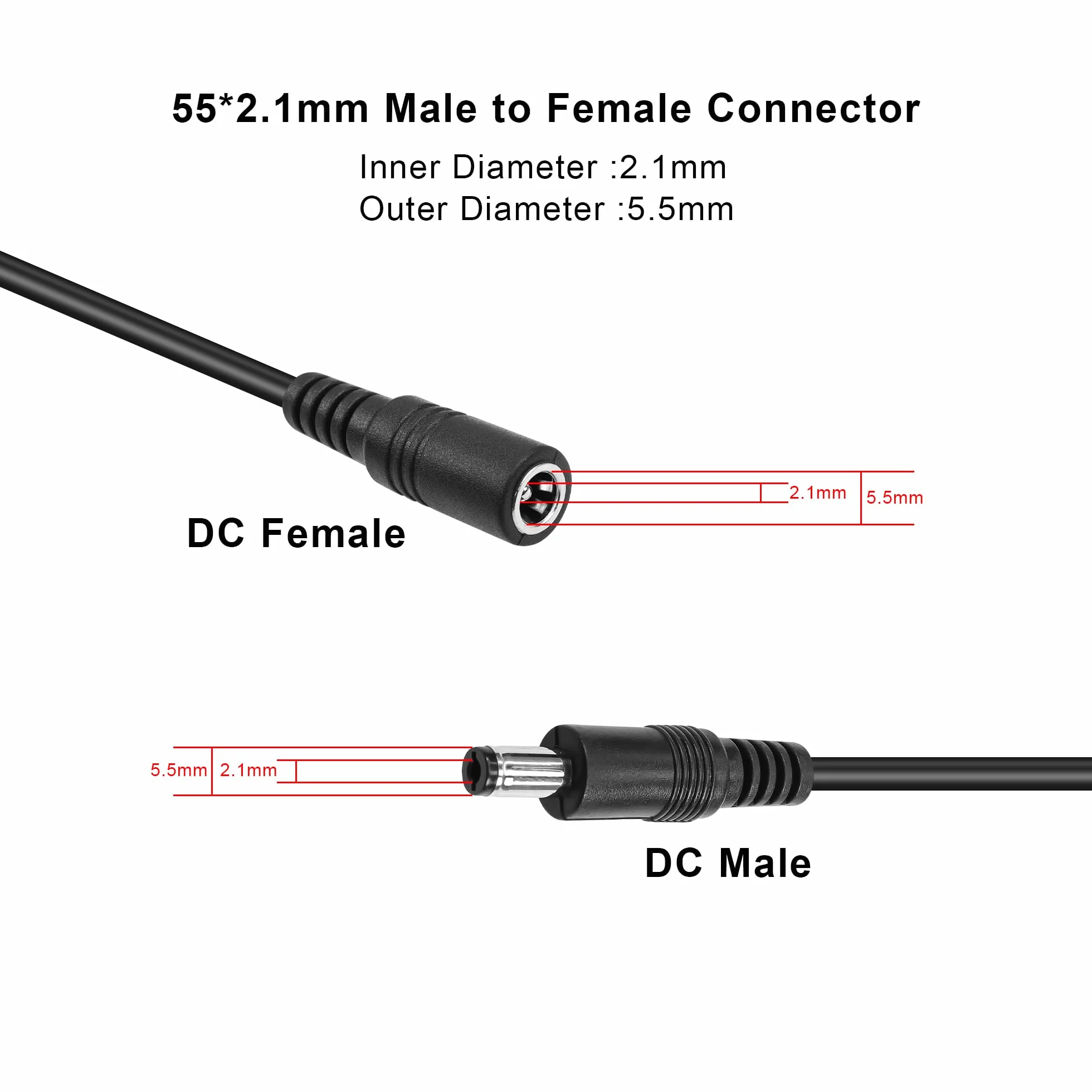GINTOOYUN Kabel rozdzielający DC Power y 1 wtyczka, 3 gniazda DC 5,5 mm x 2,1 mm, kabel rozdzielający, adapter do kamer CCTV, routerów, DVR i LED (od 1 do 3 dróg) (od 1 do 3 drożności)